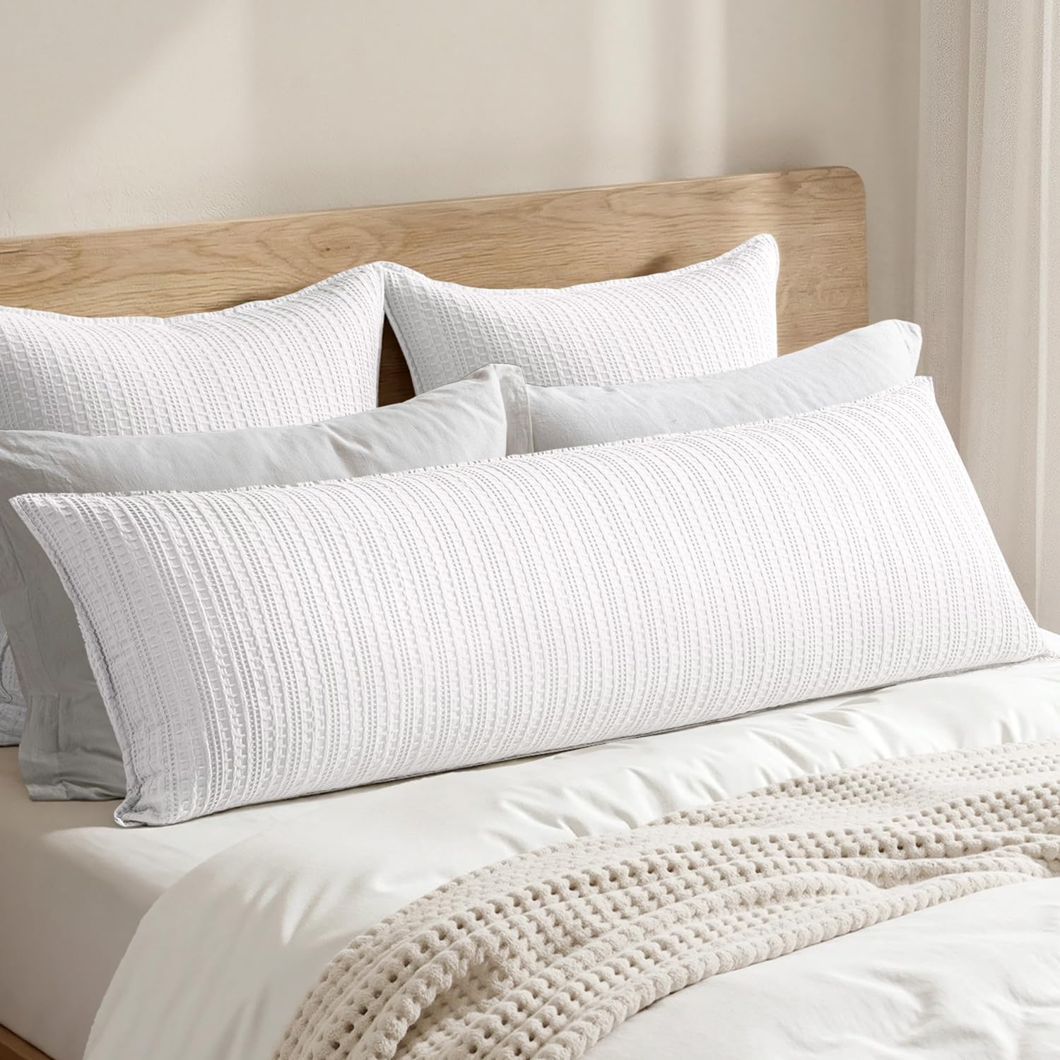 100% Cotton Waffle Pillow Shams Standard Size, 2 Pack 20x26 Decorative Pillow Covers for Bed Couch Sofa, Neutral Weave Cushion Cases Modern Farmhouse Home Decor, Brown