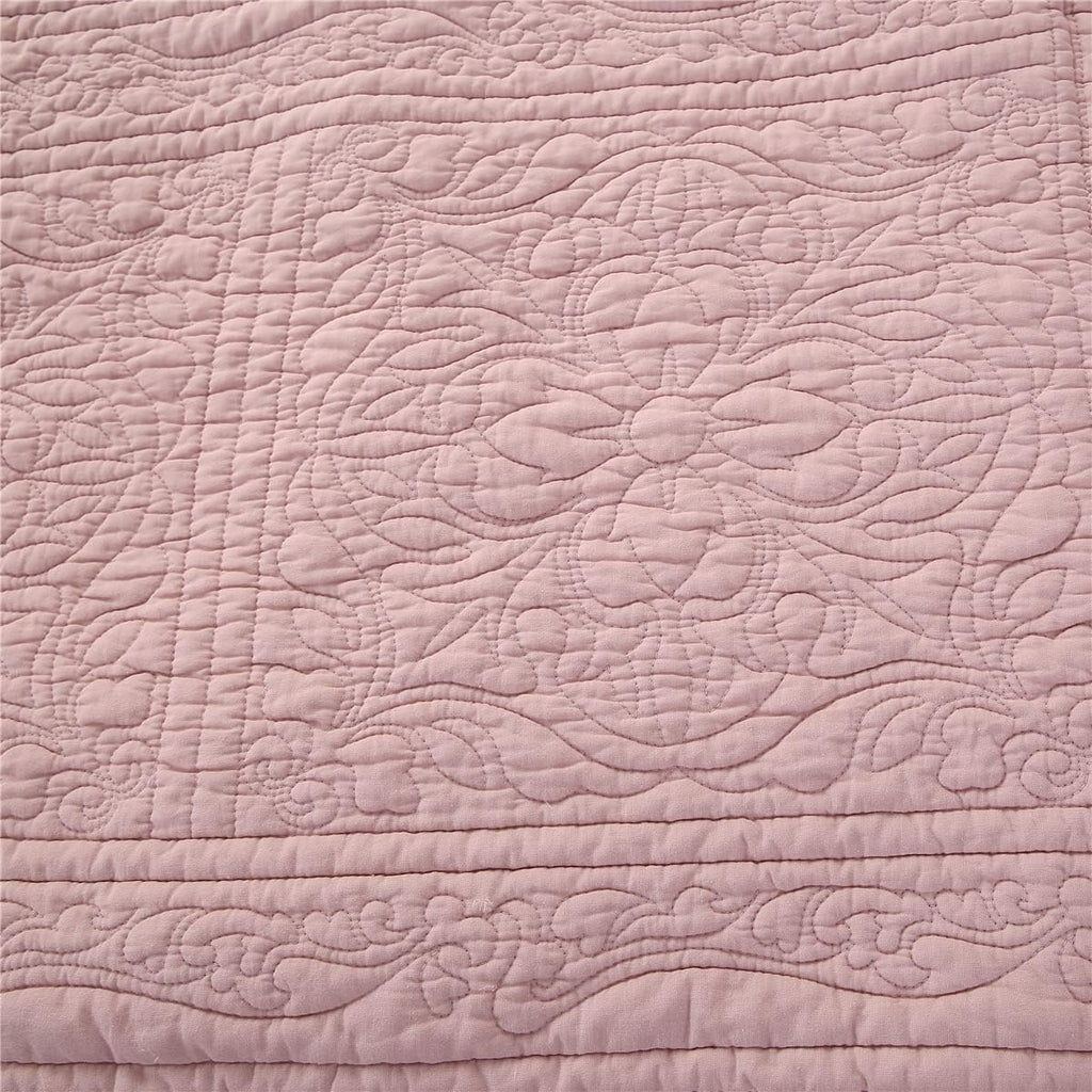 WINLIFE 100% Cotton Quilted Pillow Sham Floral Printed Pillow Cover (Standard, Dusty Pink)