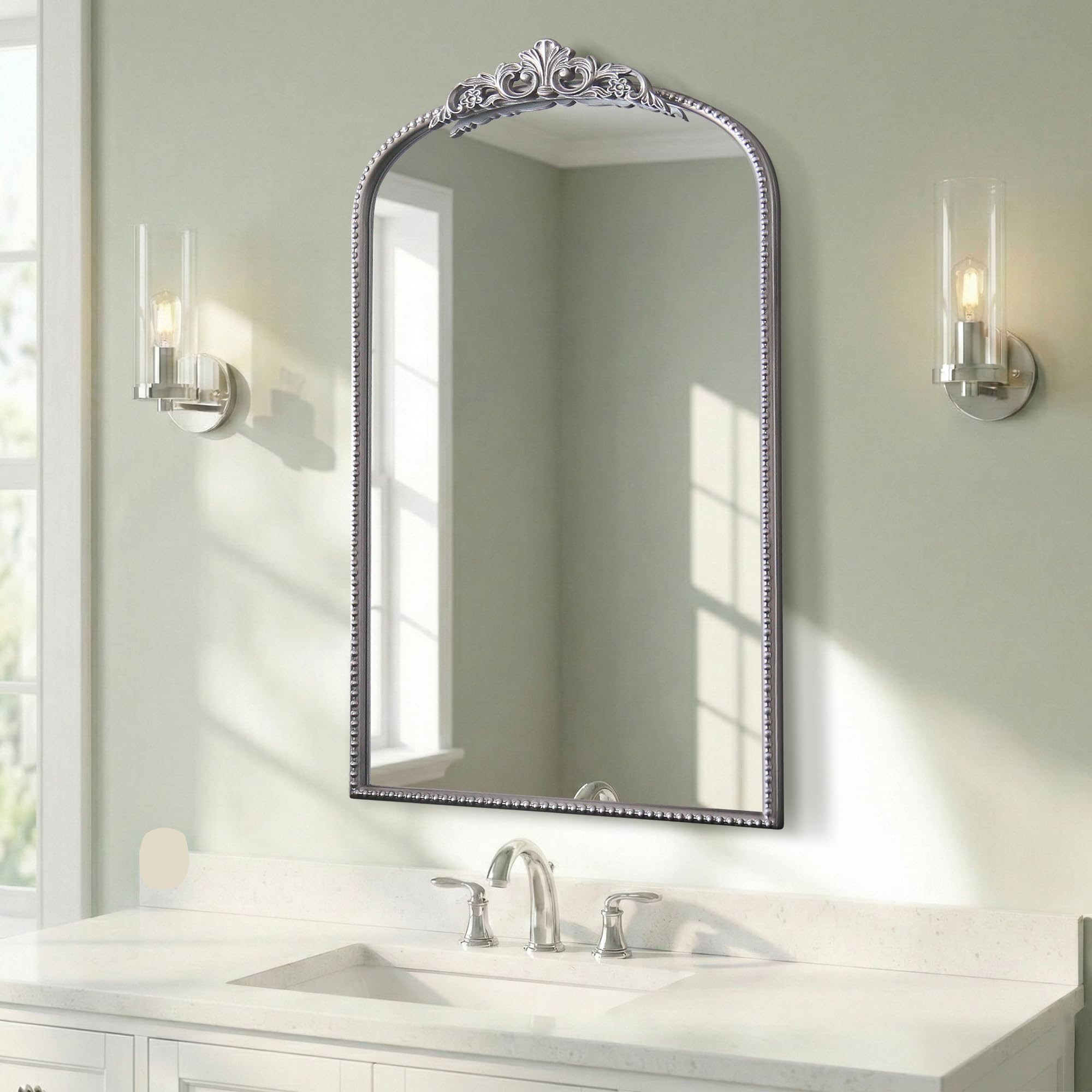 Micasso Large Bronze Vintage Mirror: 40"x29" French Baroque Antique Arched Mirror - Traditional Ornate Decorative for Wall/Fireplace/Mantel/Entryway/Bathroom/Hallway - Home Decor for Living Room
