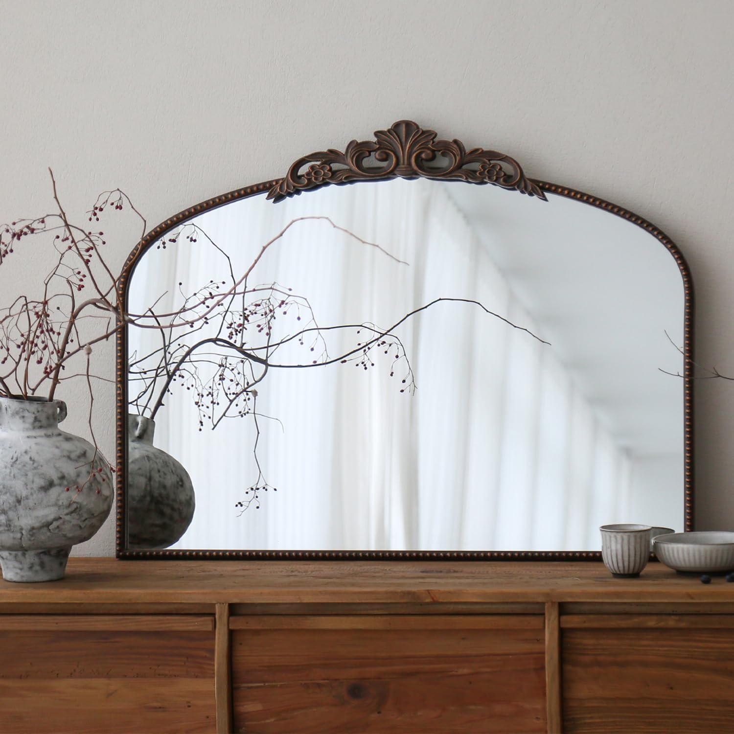 Micasso Large Bronze Vintage Mirror: 40"x29" French Baroque Antique Arched Mirror - Traditional Ornate Decorative for Wall/Fireplace/Mantel/Entryway/Bathroom/Hallway - Home Decor for Living Room