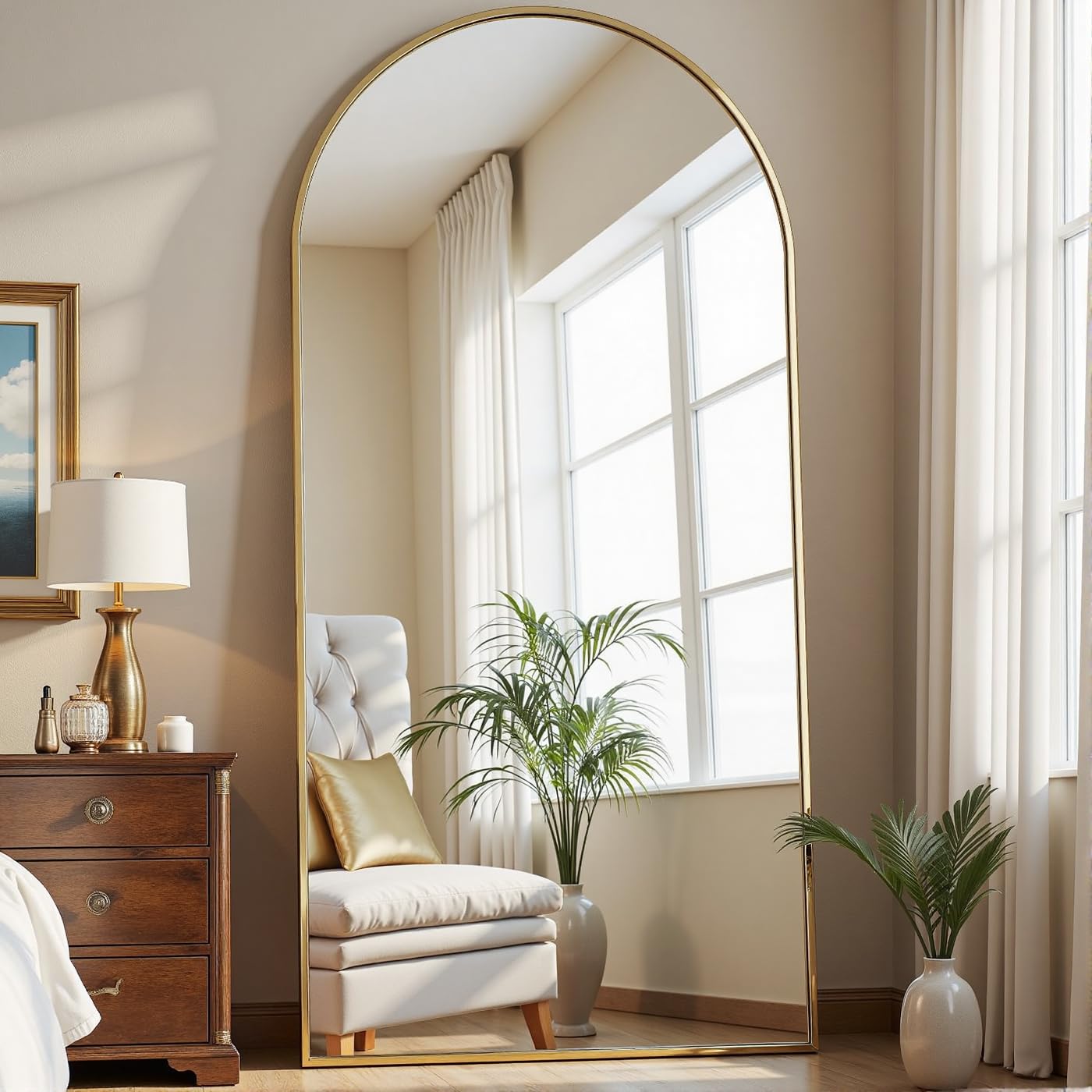 22"×30" Bronze Arched Wall Mirror, Vintage Baroque Metal Framed Mirror for Bathroom Entryway