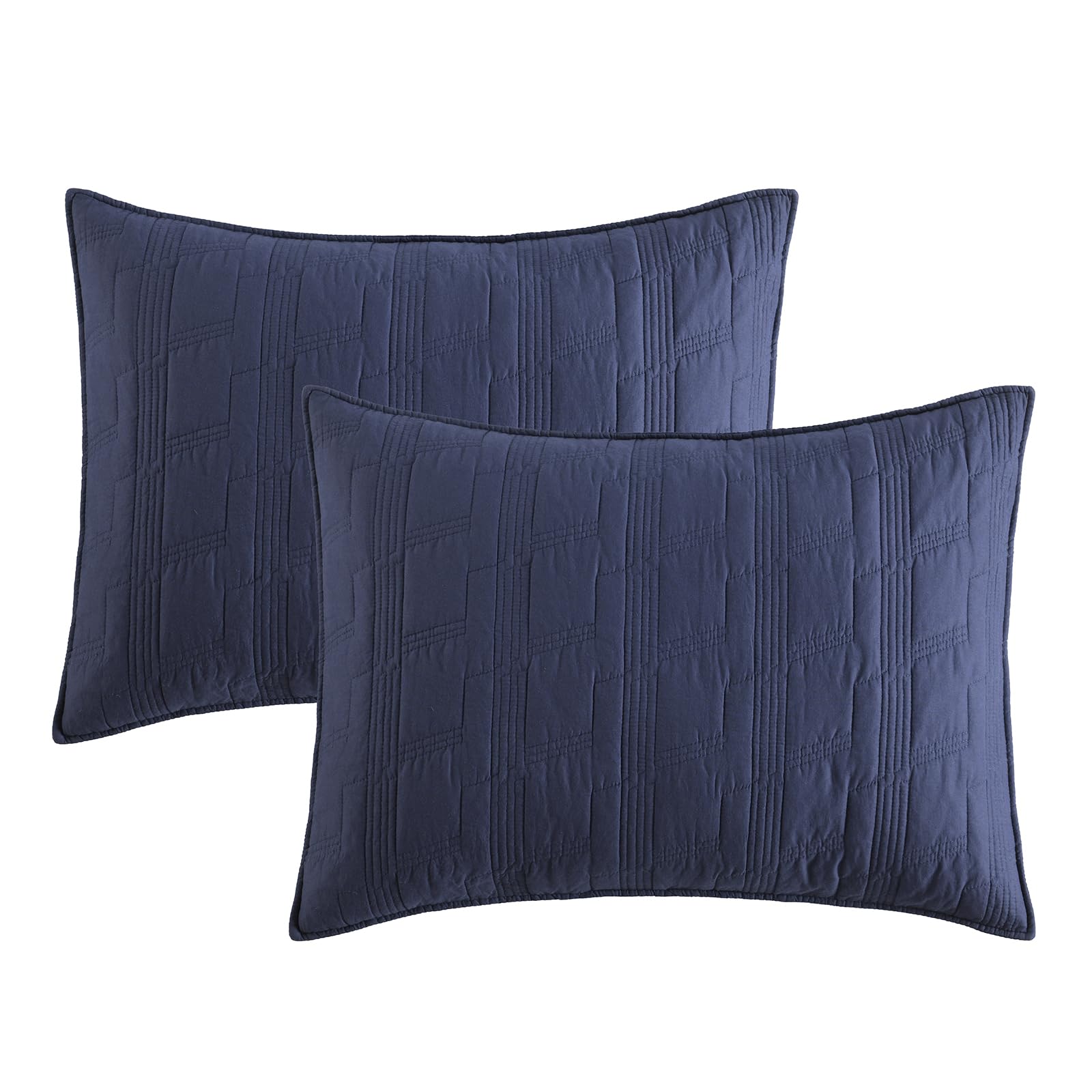 HORIMOTE HOME 100% Cotton Quilted Pillow Shams King Size, Steel Blue Pre-Washed 2 Pack 20" x 36" Cozy Pillowcases, Breathable Stitching Pillow Cases Cover Decorative for Bed in Geometric Pattern