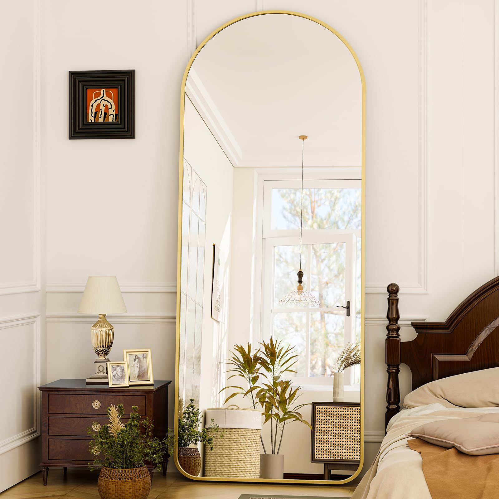 GLSLAND 56"x21" Vintage Full Length Mirror - Carved Arched Floor Standing Mirror, Baroque Full Body Mirrors for Bedroom Living Room Entryway, Gold Frame