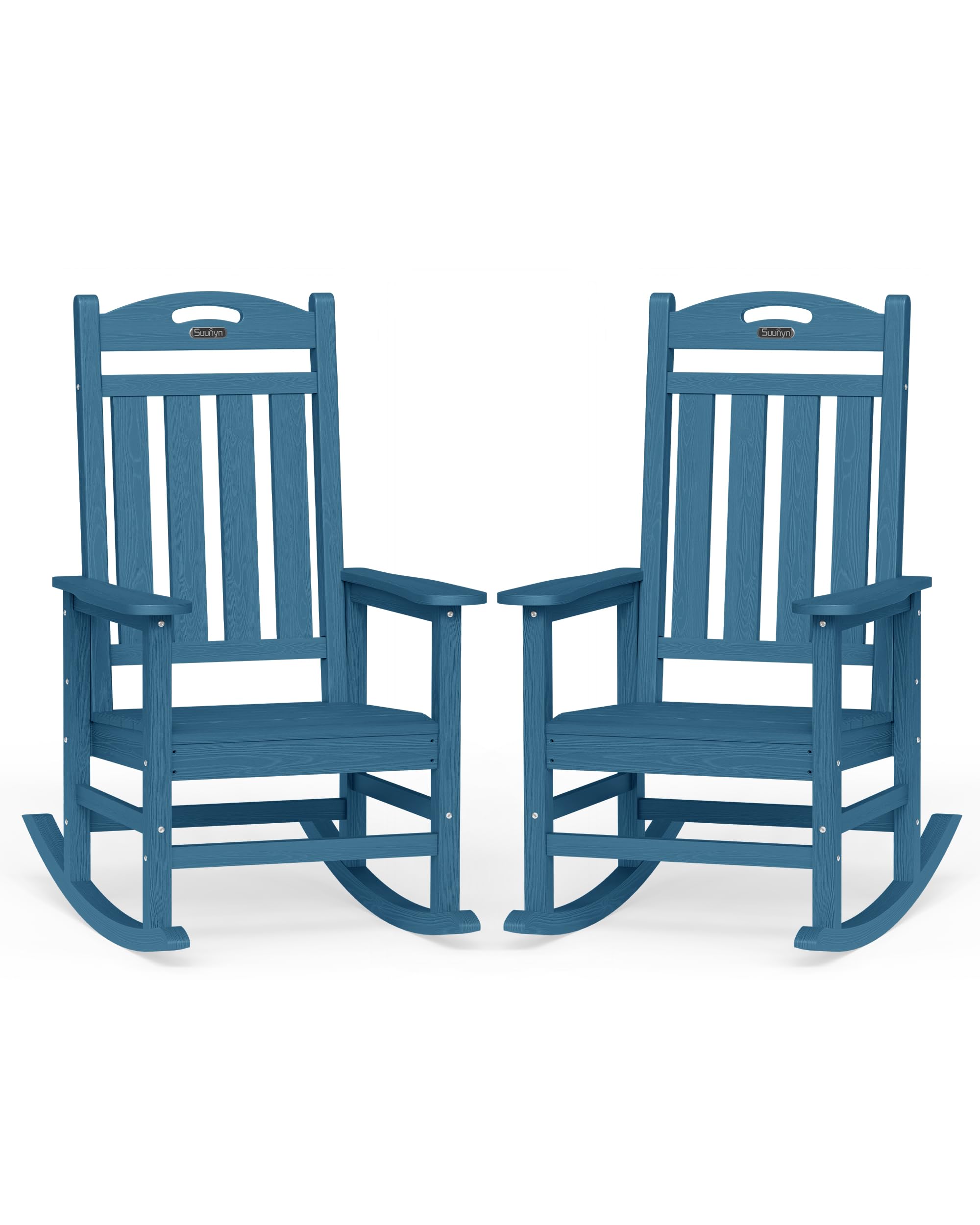 Oversized Outdoor Rocking Chair, HDPE All Weather Resistant Patio Rocking Chair, High Back Porch Rocking Chair, 380lbs Weight Capacity, Dark Grey
