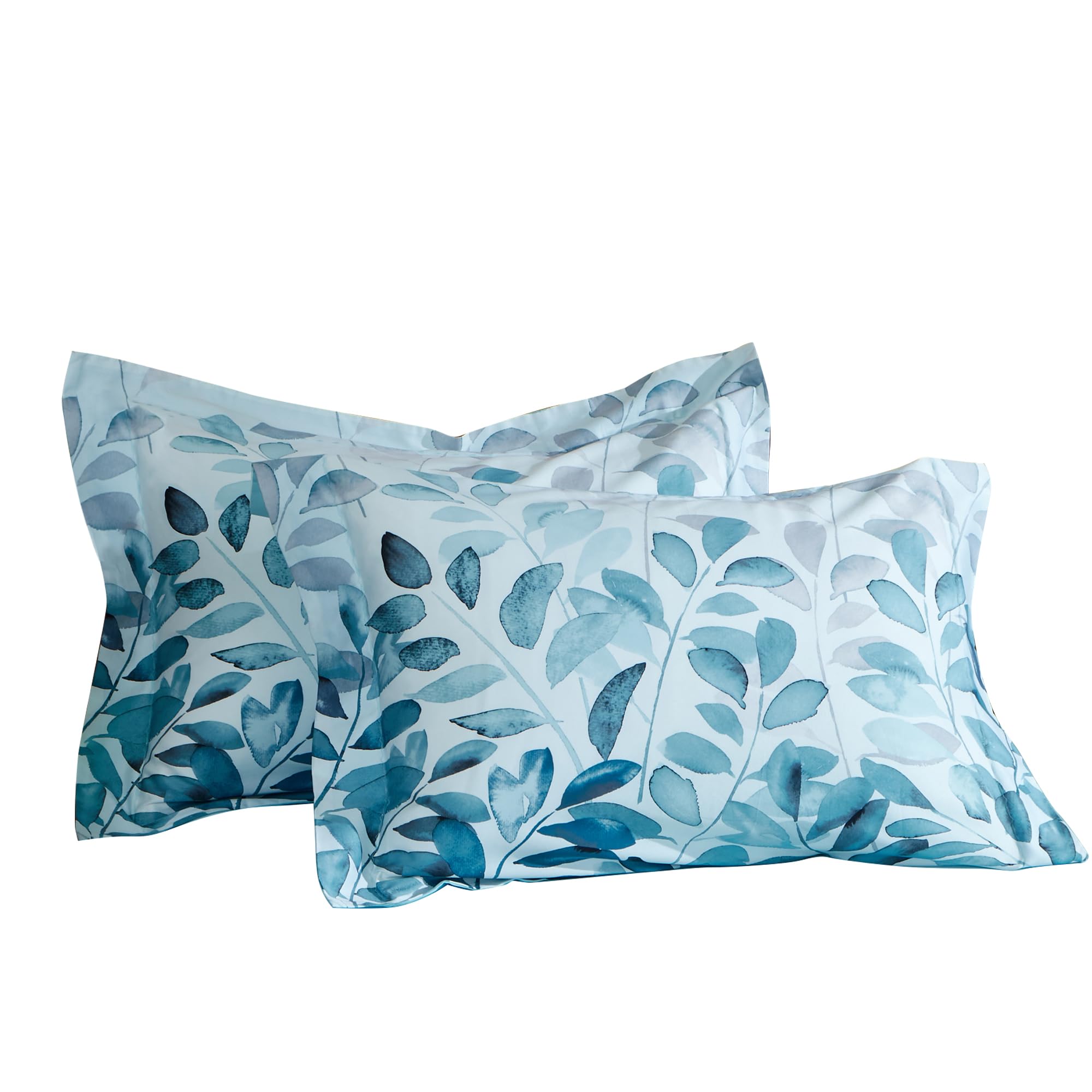 2 Pack 20"×26" Long-Staple Cotton Pillow Shams, Gradient Blue Leaf Envelope Pillowcases