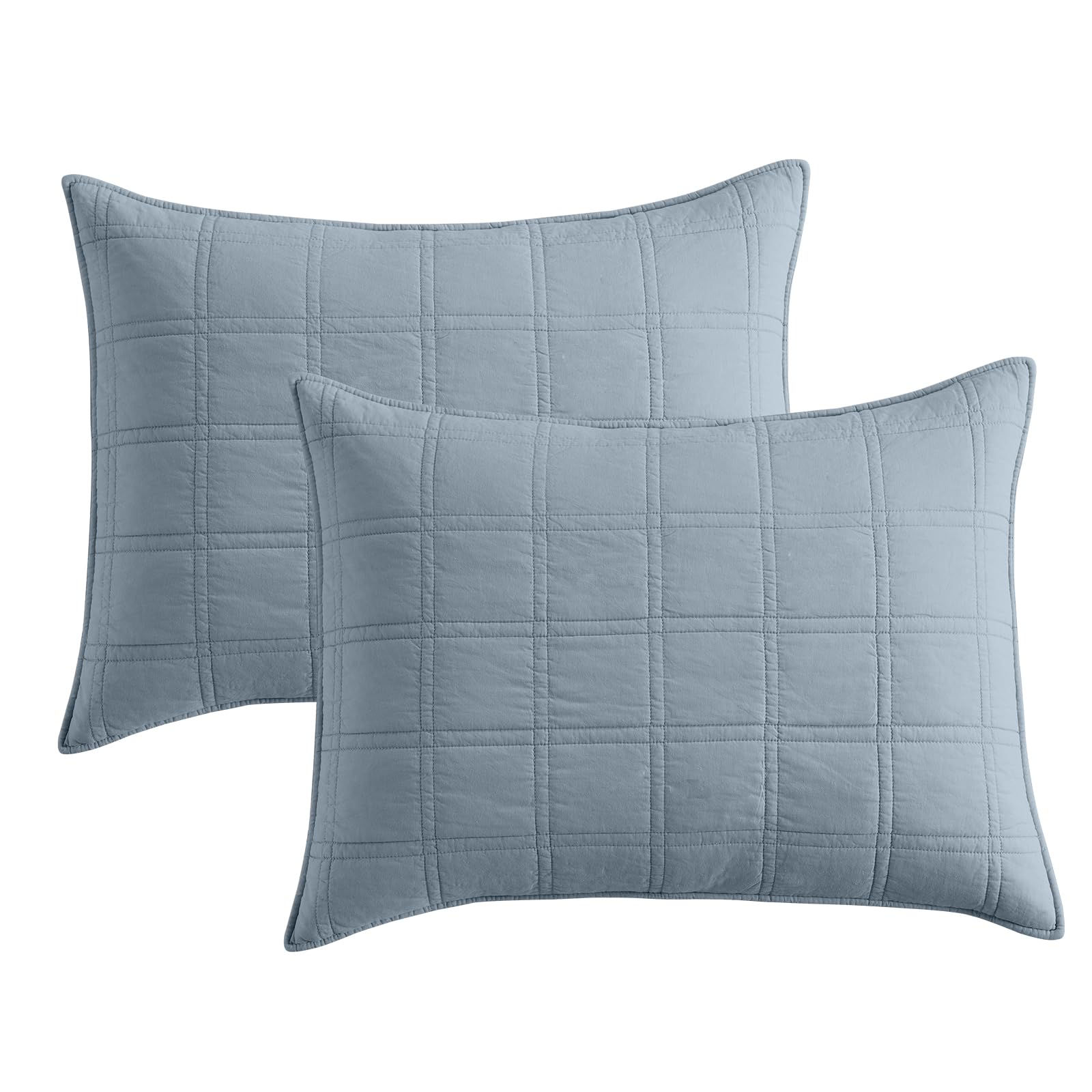 HORIMOTE HOME 100% Cotton Quilted Pillow Shams King Size, Steel Blue Pre-Washed 2 Pack 20" x 36" Cozy Pillowcases, Breathable Stitching Pillow Cases Cover Decorative for Bed in Geometric Pattern