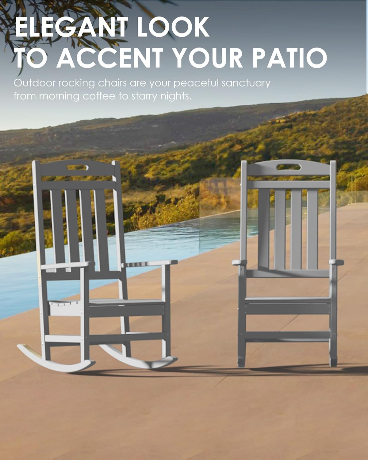 Slate Grey All-Weather Poly Lumber High Back Outdoor Rocking Chair for Porch Garden