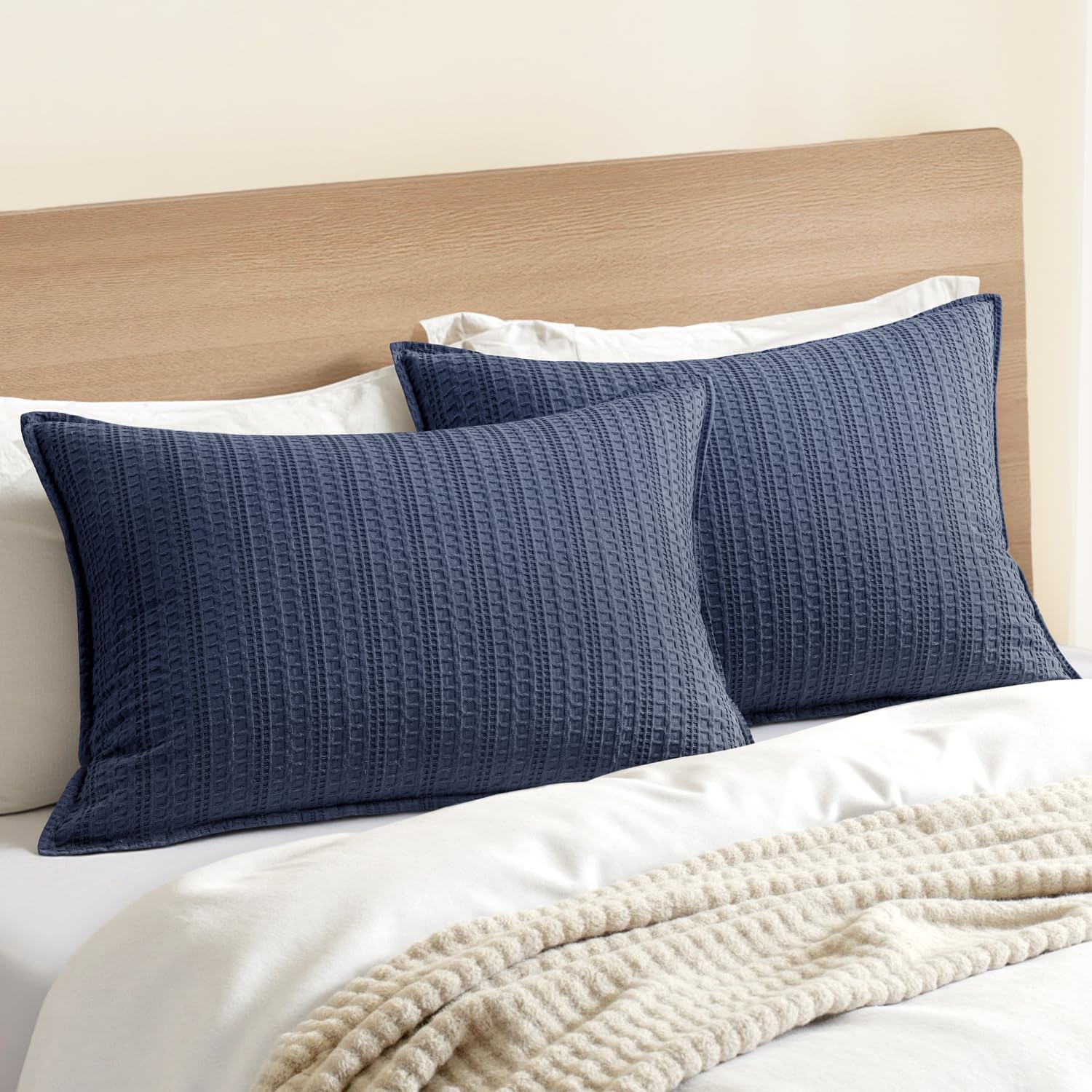 100% Cotton Waffle Pillow Shams Standard Size, 2 Pack 20x26 Decorative Pillow Covers for Bed Couch Sofa, Neutral Weave Cushion Cases Modern Farmhouse Home Decor, Brown