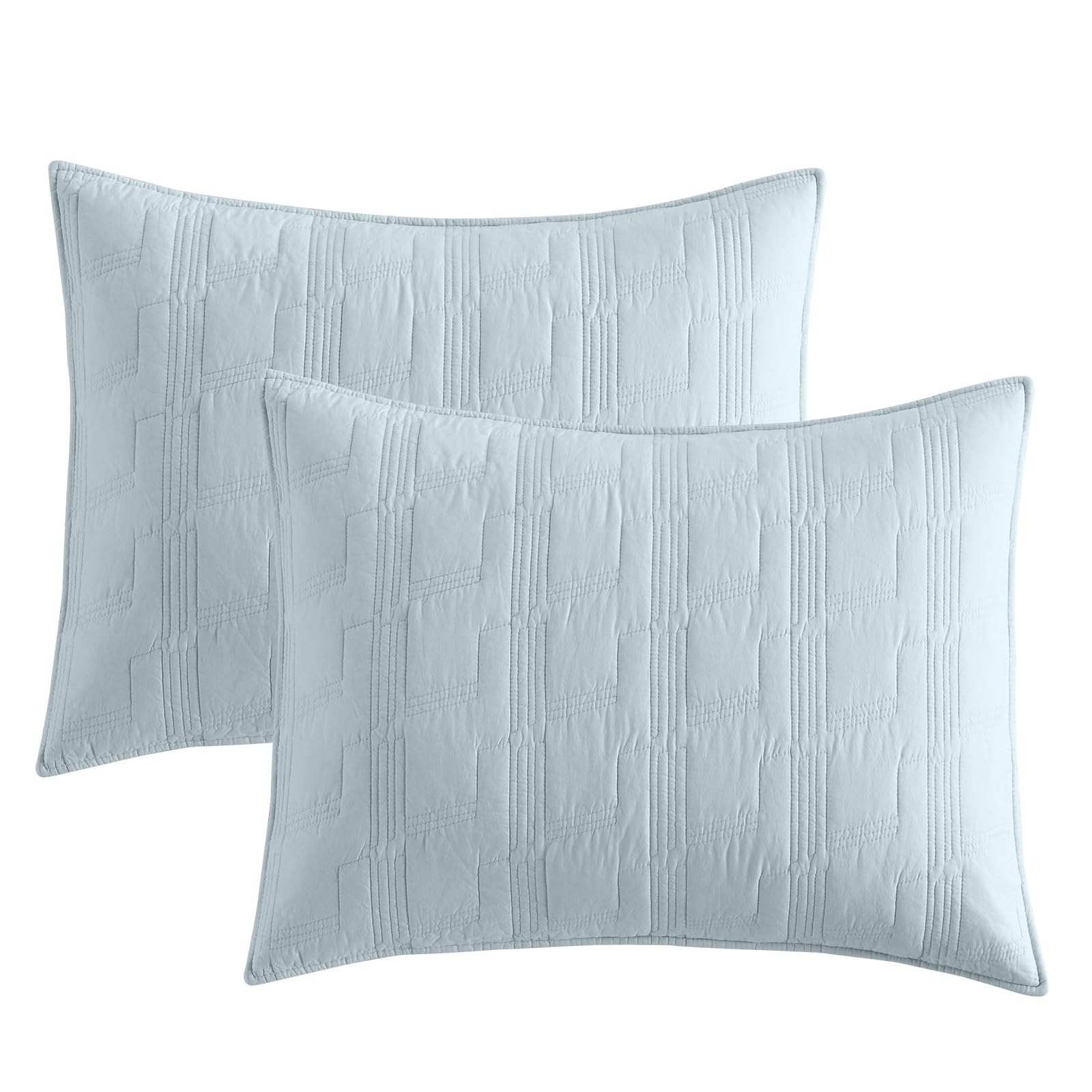 HORIMOTE HOME 100% Cotton Quilted Pillow Shams King Size, Steel Blue Pre-Washed 2 Pack 20" x 36" Cozy Pillowcases, Breathable Stitching Pillow Cases Cover Decorative for Bed in Geometric Pattern