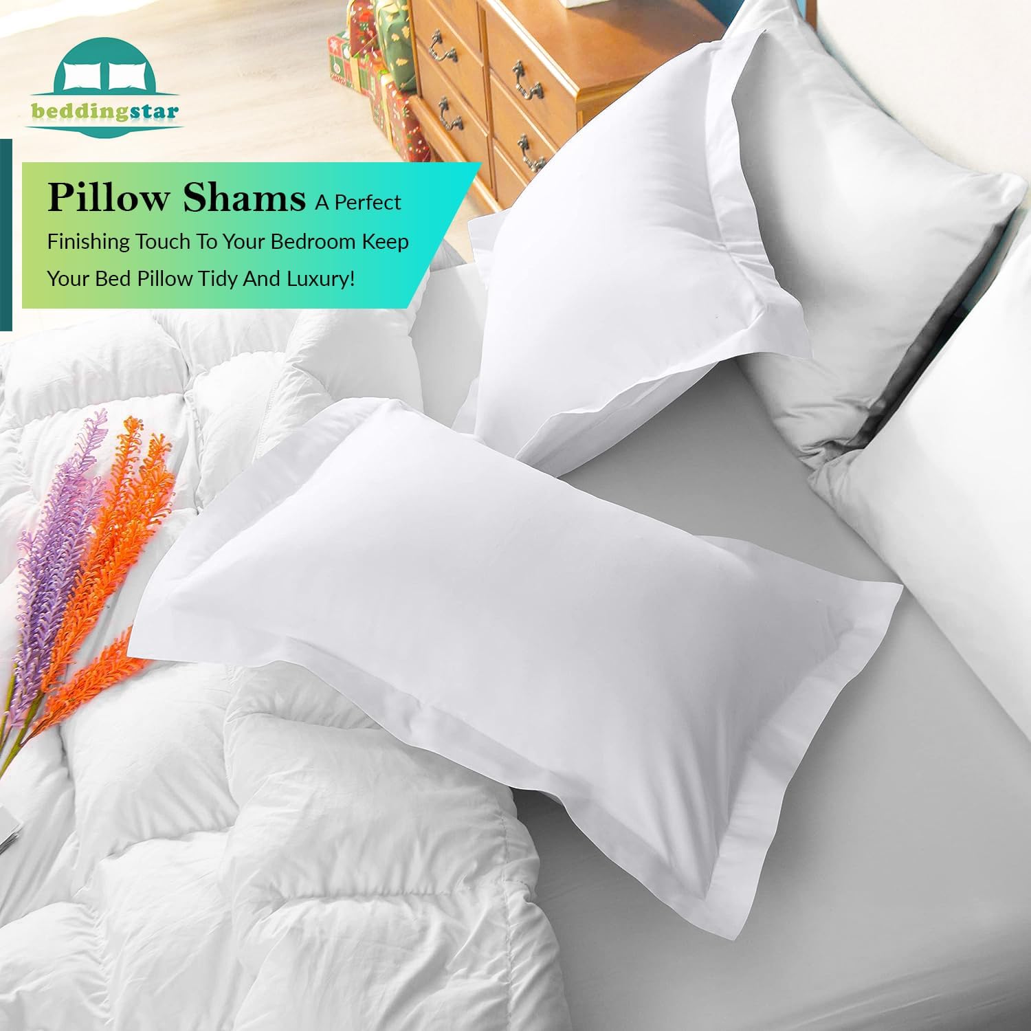 King Pillow Shams Set of 2 White Pillow Shams King Size 20x36 Pillow Covers 100% Egyptian Cotton 600 Thread Count Soft Skin Friendly Cushion Cover Cases Decorative Pillow Shams for Bed