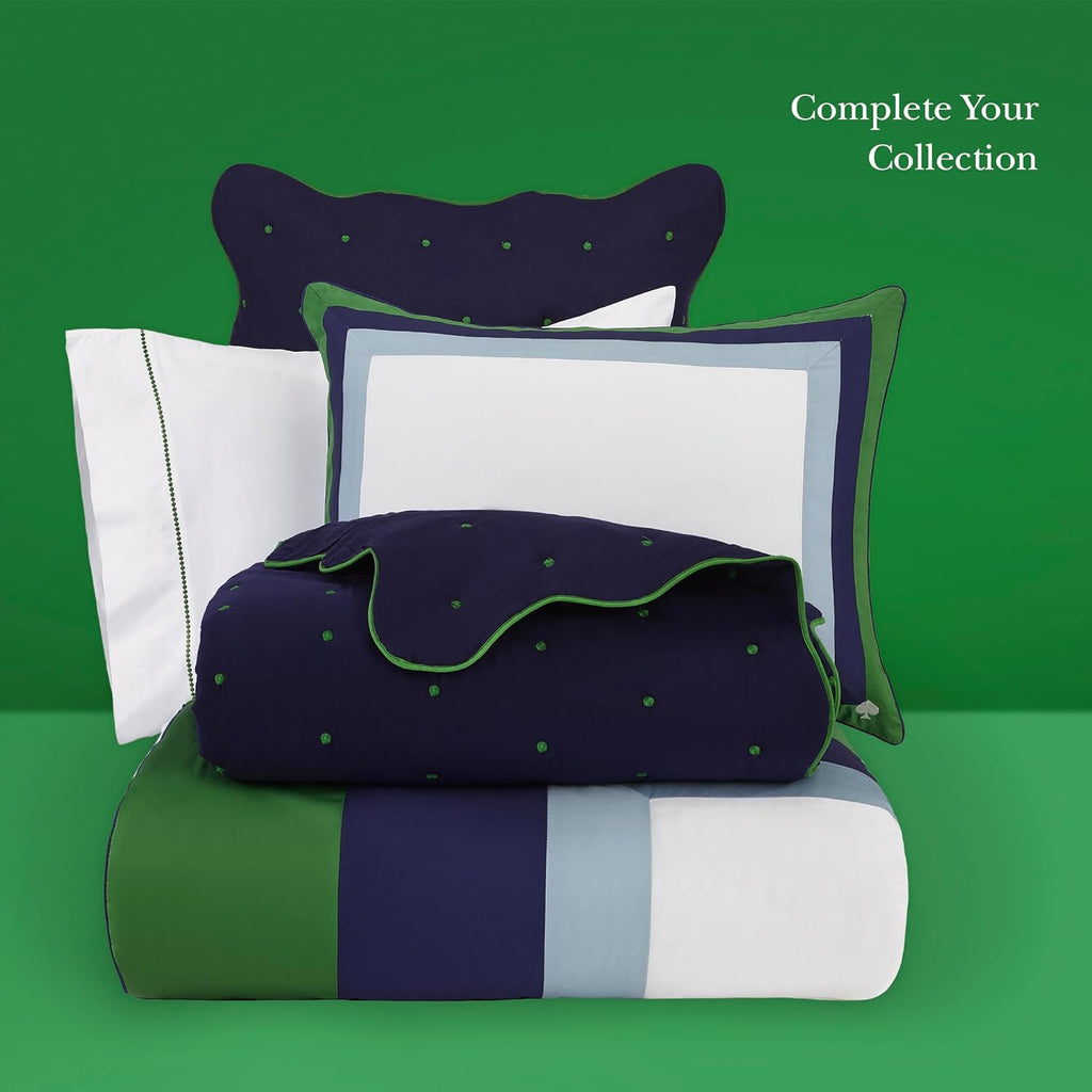 kate spade new york Scalloped Edge Euro Sham, 26" x 26" Decorative Pillow Cover, Single 100% Cotton Cover, Machine Washable, Navy
