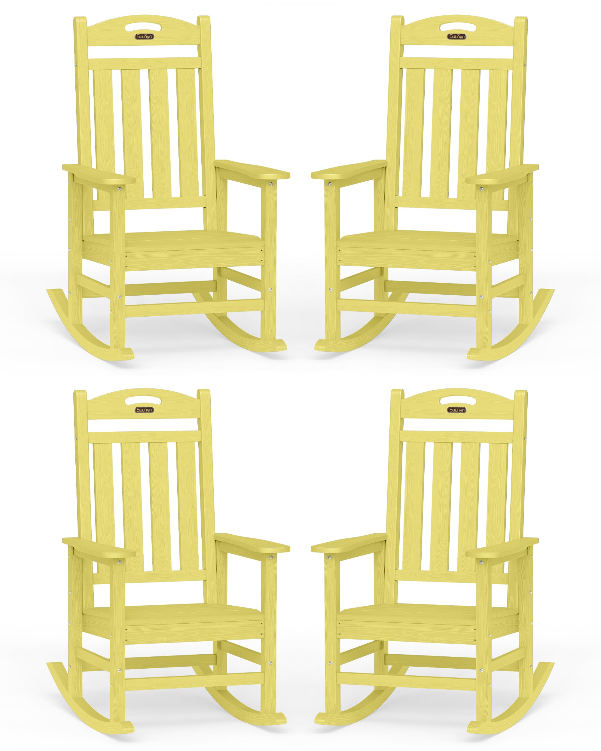 Oversized Outdoor Rocking Chair, High Back Porch Rocker Chair, HDPE All Weather Resistant Rocking Chairs for Patio, 380lbs Weight Capacity, Black