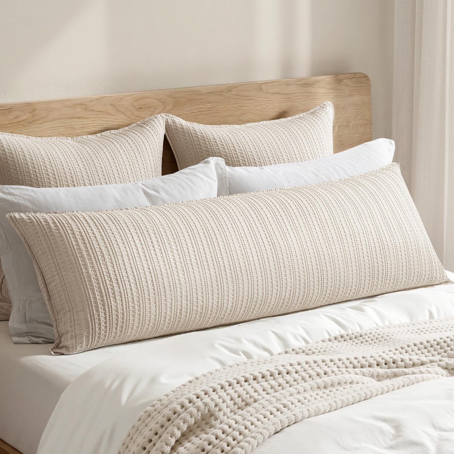 100% Cotton Waffle Pillow Shams Standard Size, 2 Pack 20x26 Decorative Pillow Covers for Bed Couch Sofa, Neutral Weave Cushion Cases Modern Farmhouse Home Decor, Brown