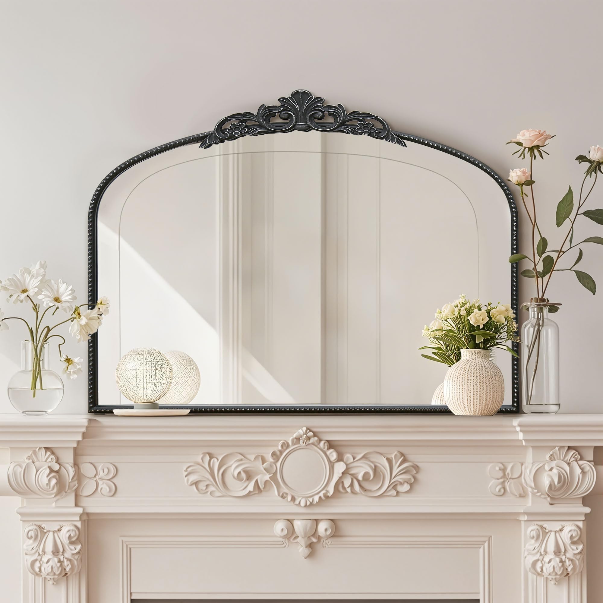 Micasso Large Bronze Vintage Mirror: 40"x29" French Baroque Antique Arched Mirror - Traditional Ornate Decorative for Wall/Fireplace/Mantel/Entryway/Bathroom/Hallway - Home Decor for Living Room