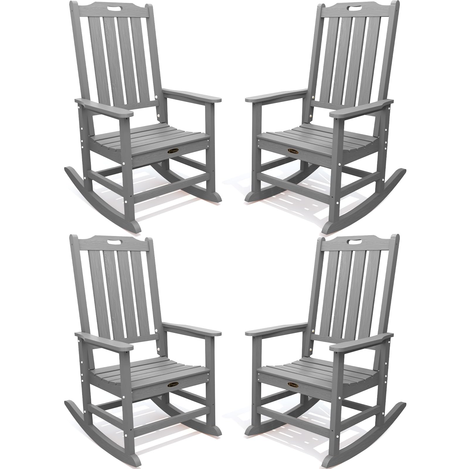 THOEOE Oversized Rocking Chair, Outdoor Rocking Chair for Adults, All Weather Resistant Porch Rocker for Lawn Garden, Black