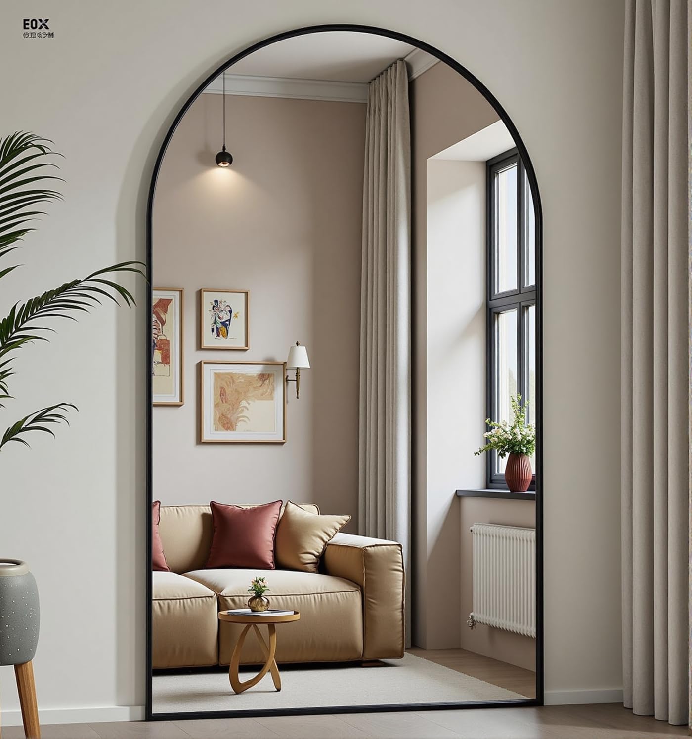 22"×30" Bronze Arched Wall Mirror, Vintage Baroque Metal Framed Mirror for Bathroom Entryway