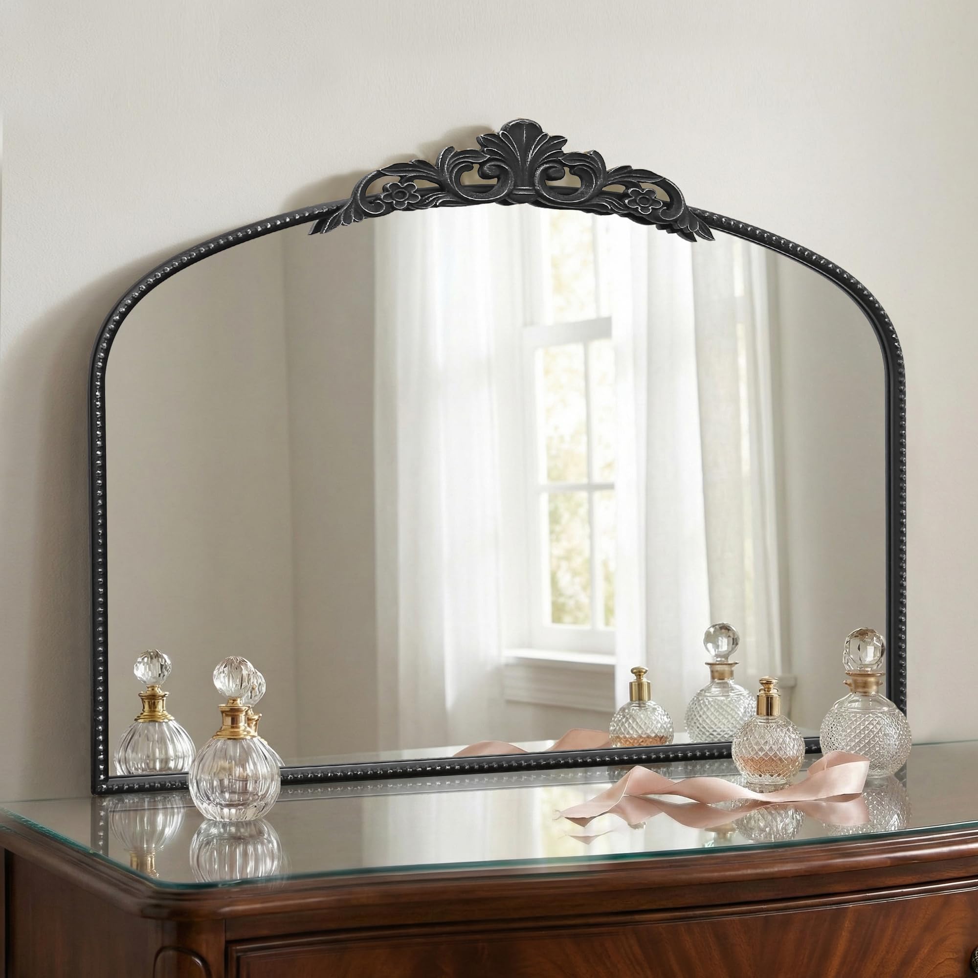 Micasso Large Bronze Vintage Mirror: 40"x29" French Baroque Antique Arched Mirror - Traditional Ornate Decorative for Wall/Fireplace/Mantel/Entryway/Bathroom/Hallway - Home Decor for Living Room
