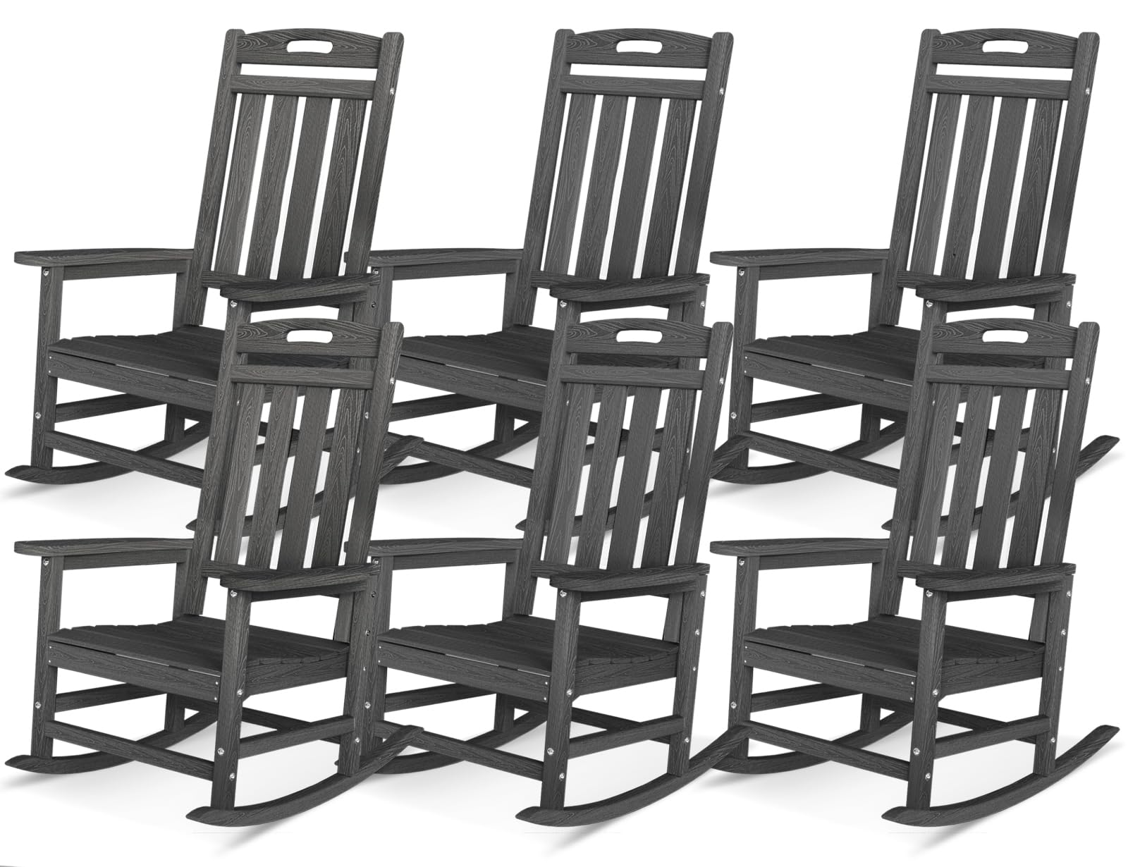 Outdoor Rocking Chair, High Back HDPE Patio Chair, All Weather Rocker Porch Chair, Lawn Chair for Deck, Porch, Backyard, Garden and Indoor, Black