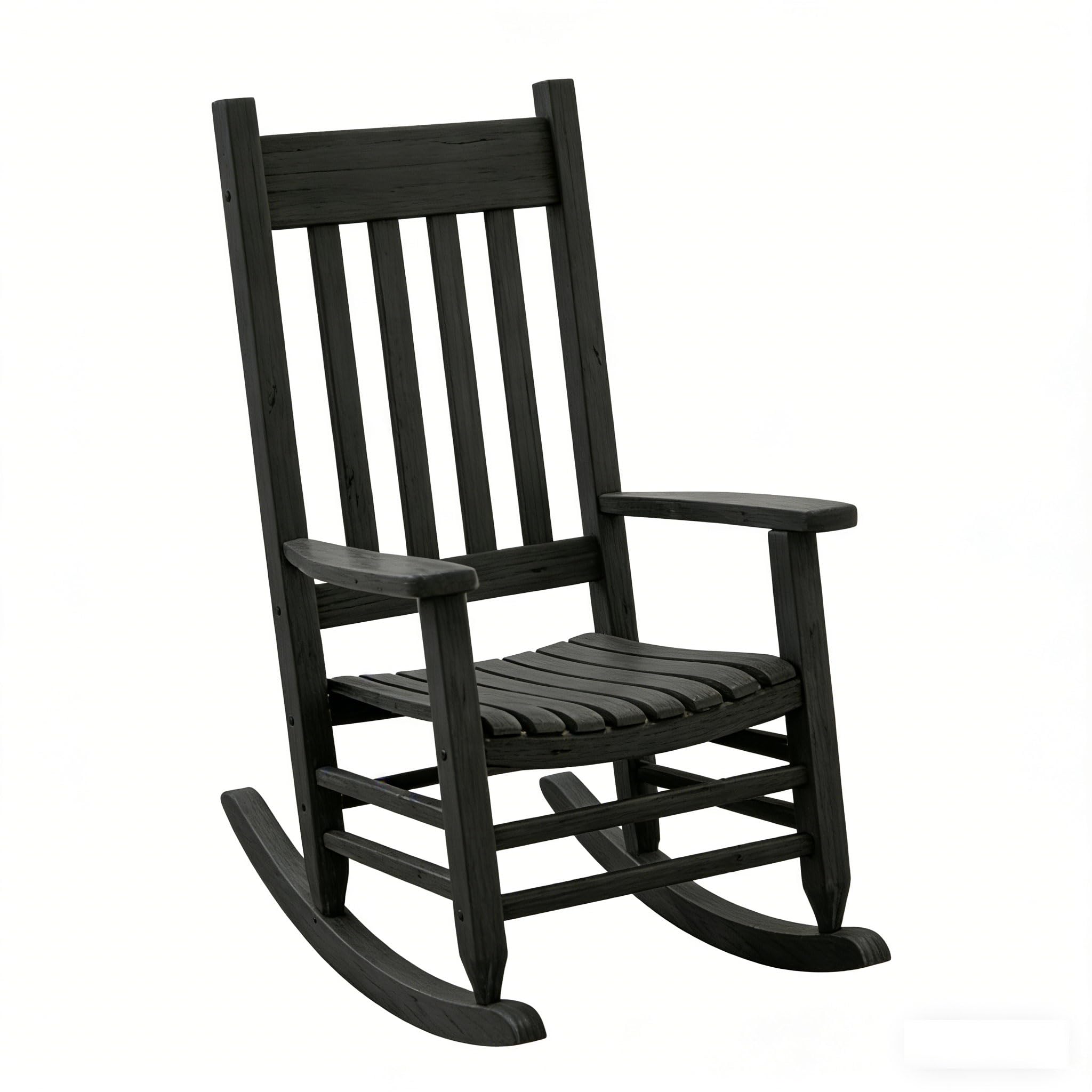 Oversized Outdoor Wooden Rocking Chair for Adults, High Back Porch Rocker with Armrest, 540 lbs Weight Capacity, All Weather Waterproof Rocking Chair for Patio Lawn Garden Living Room (Brown)