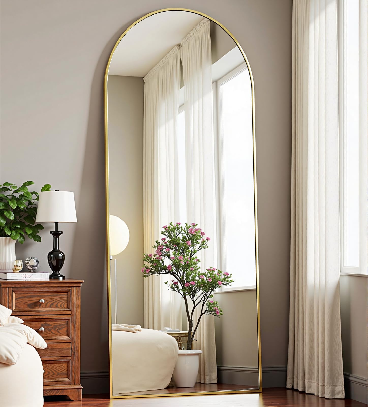 22"×30" Bronze Arched Wall Mirror, Vintage Baroque Metal Framed Mirror for Bathroom Entryway