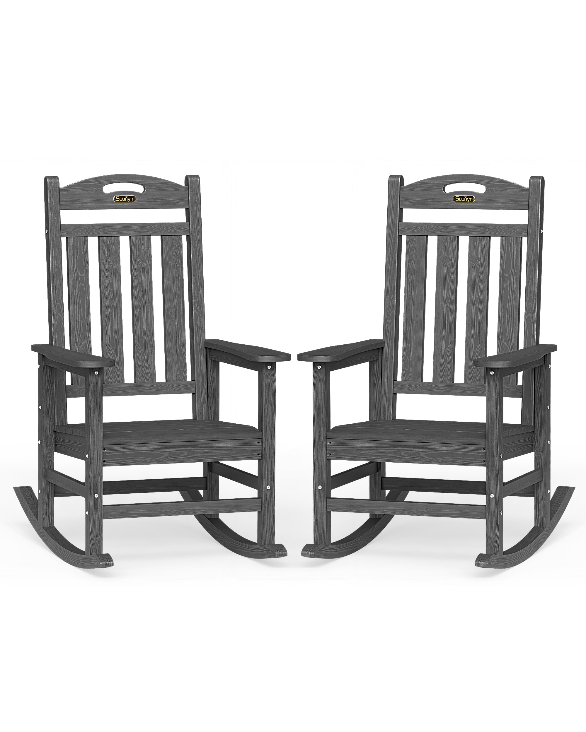 Oversized Outdoor Rocking Chair, HDPE All Weather Resistant Patio Rocking Chair, High Back Porch Rocking Chair, 380lbs Weight Capacity, Dark Grey