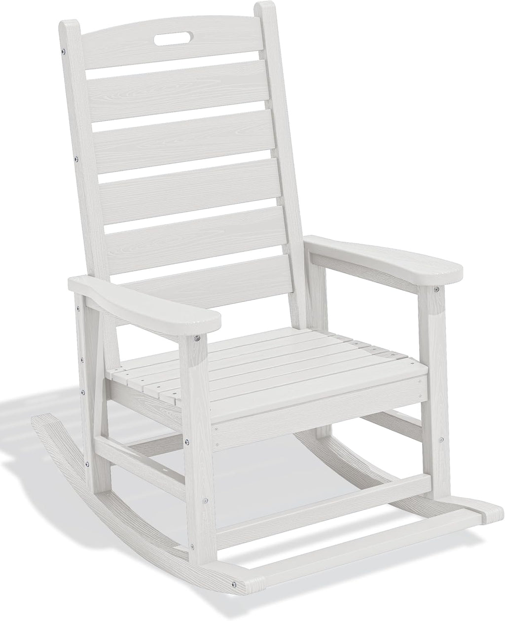 SERWALL HDPE Outdoor Rocking Chair, Oversized Rocking Chair with Footboard, High Back Porch Rocker Chair with 350lbs Support, White