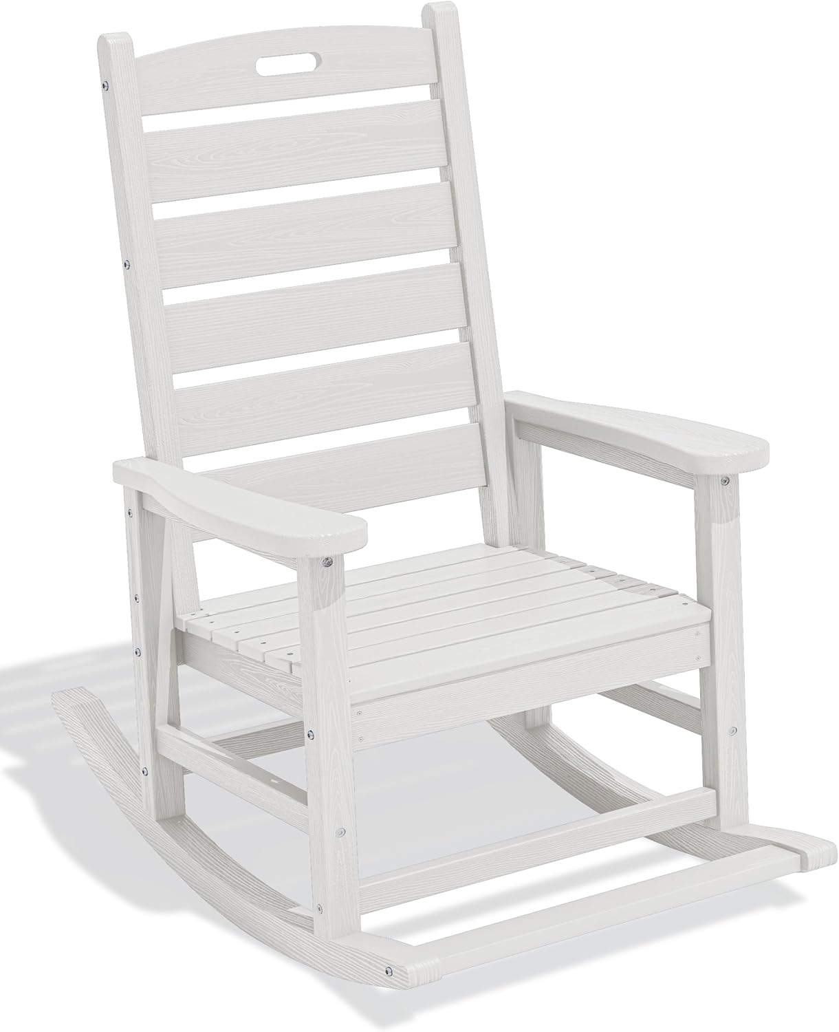 SERWALL HDPE Outdoor Rocking Chair, Oversized Rocking Chair with Footboard, High Back Porch Rocker Chair with 350lbs Support, White