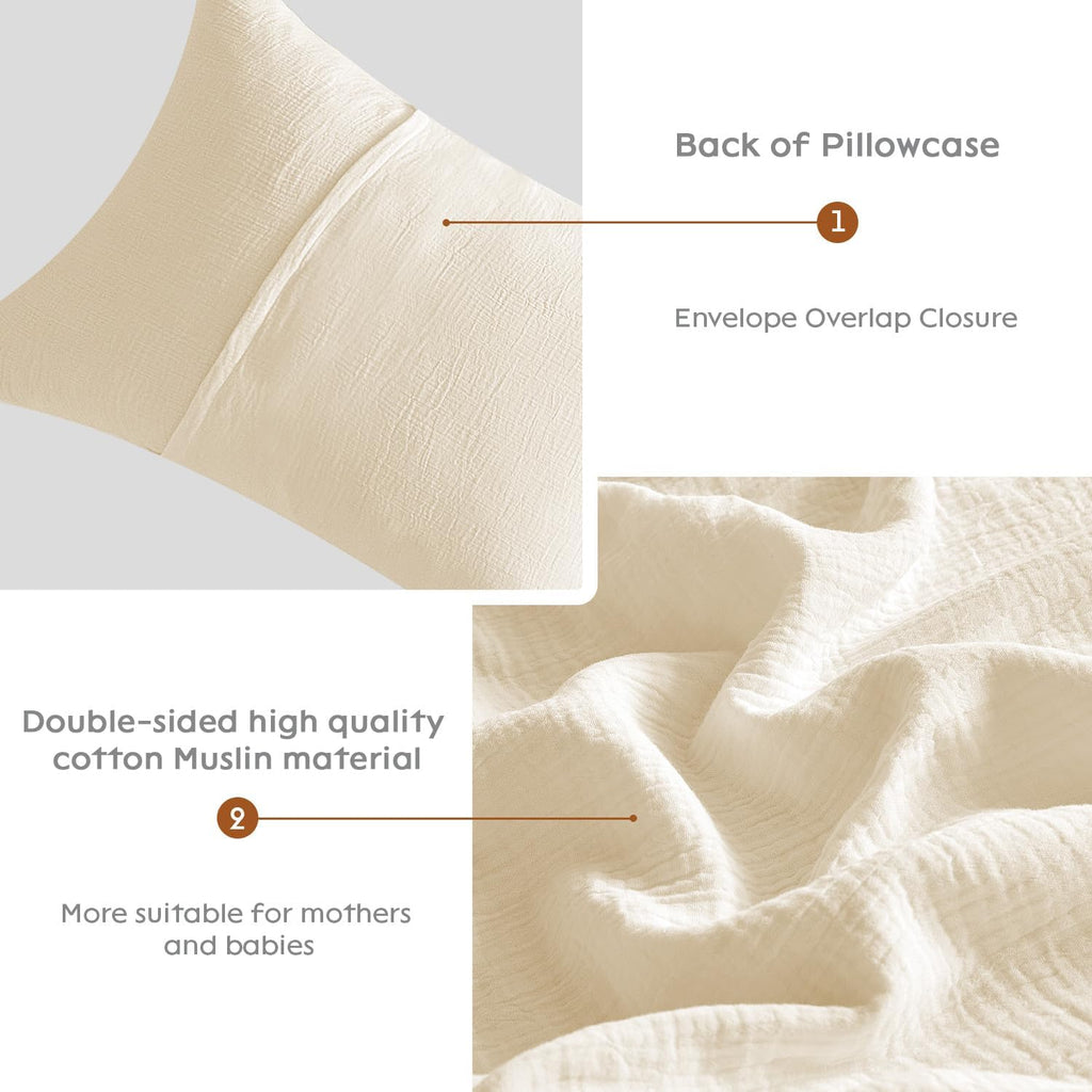 SE SOFTEXLY Muslin Pillowcases Standard Size 100% Cotton, 2 Pack Pillow Shams with Envelope Closure, Ultral Soft and Breathable Pillow Case Covers, Off-White, 20" X 26", No Filling