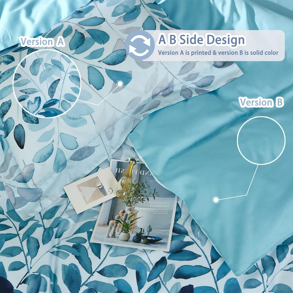 2 Pack 20"×26" Long-Staple Cotton Pillow Shams, Gradient Blue Leaf Envelope Pillowcases