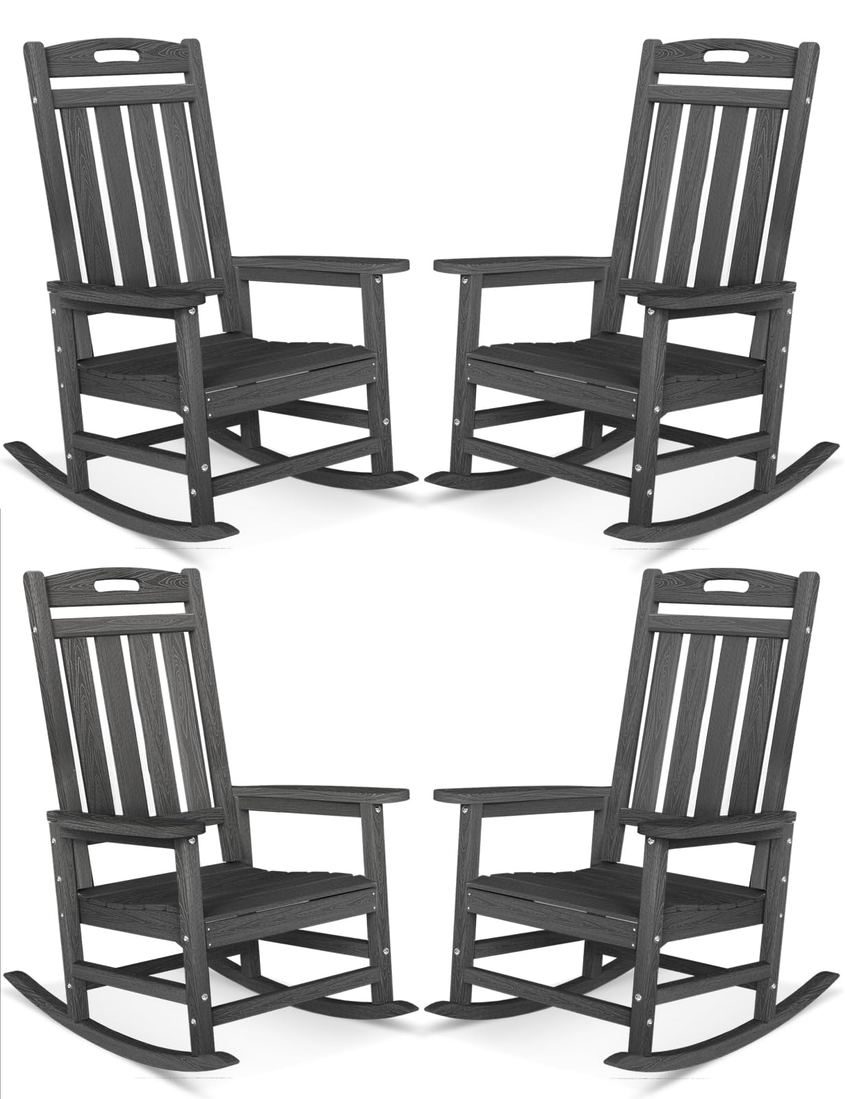Outdoor Rocking Chair, High Back HDPE Patio Chair, All Weather Rocker Porch Chair, Lawn Chair for Deck, Porch, Backyard, Garden and Indoor, Black