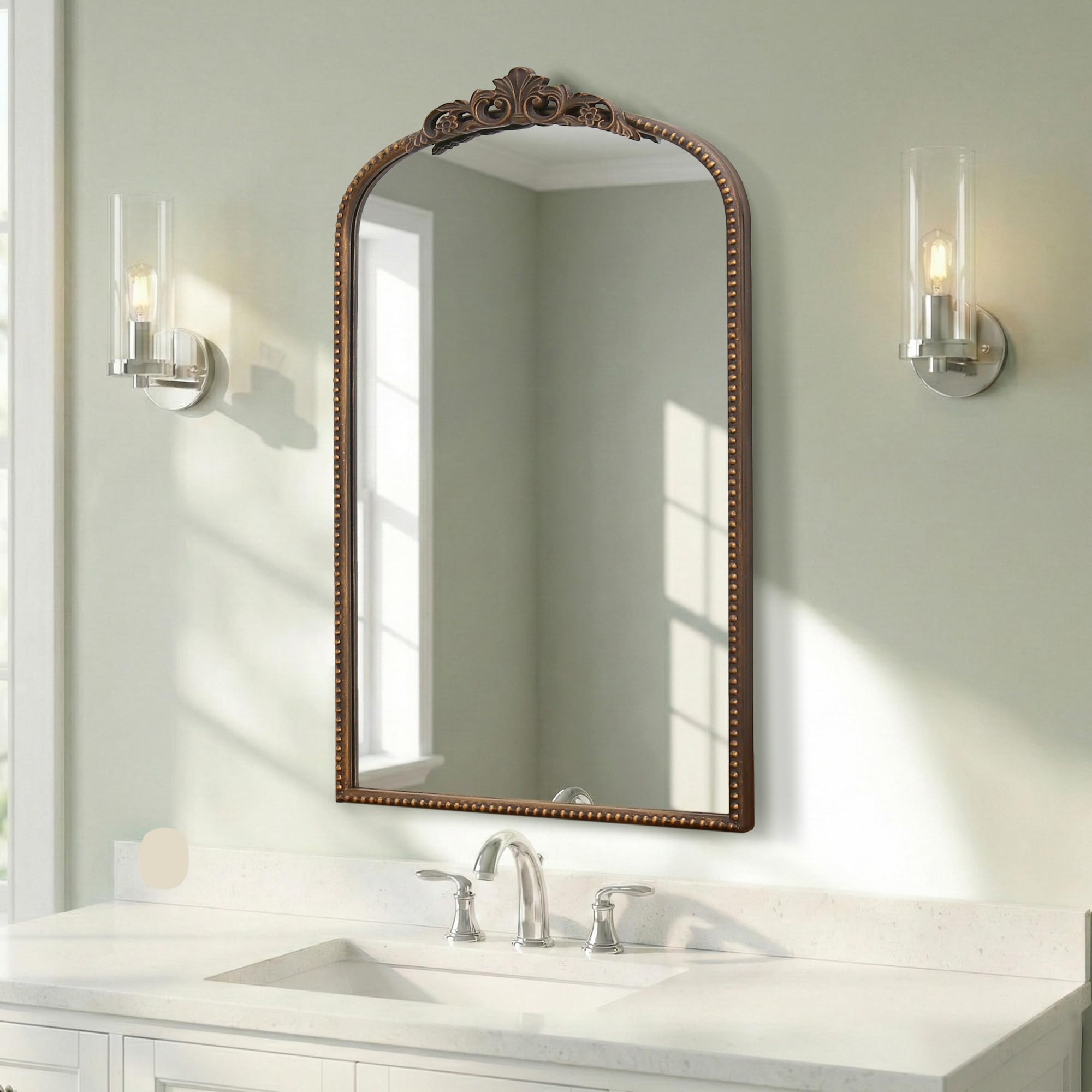 Micasso Large Bronze Vintage Mirror: 40"x29" French Baroque Antique Arched Mirror - Traditional Ornate Decorative for Wall/Fireplace/Mantel/Entryway/Bathroom/Hallway - Home Decor for Living Room