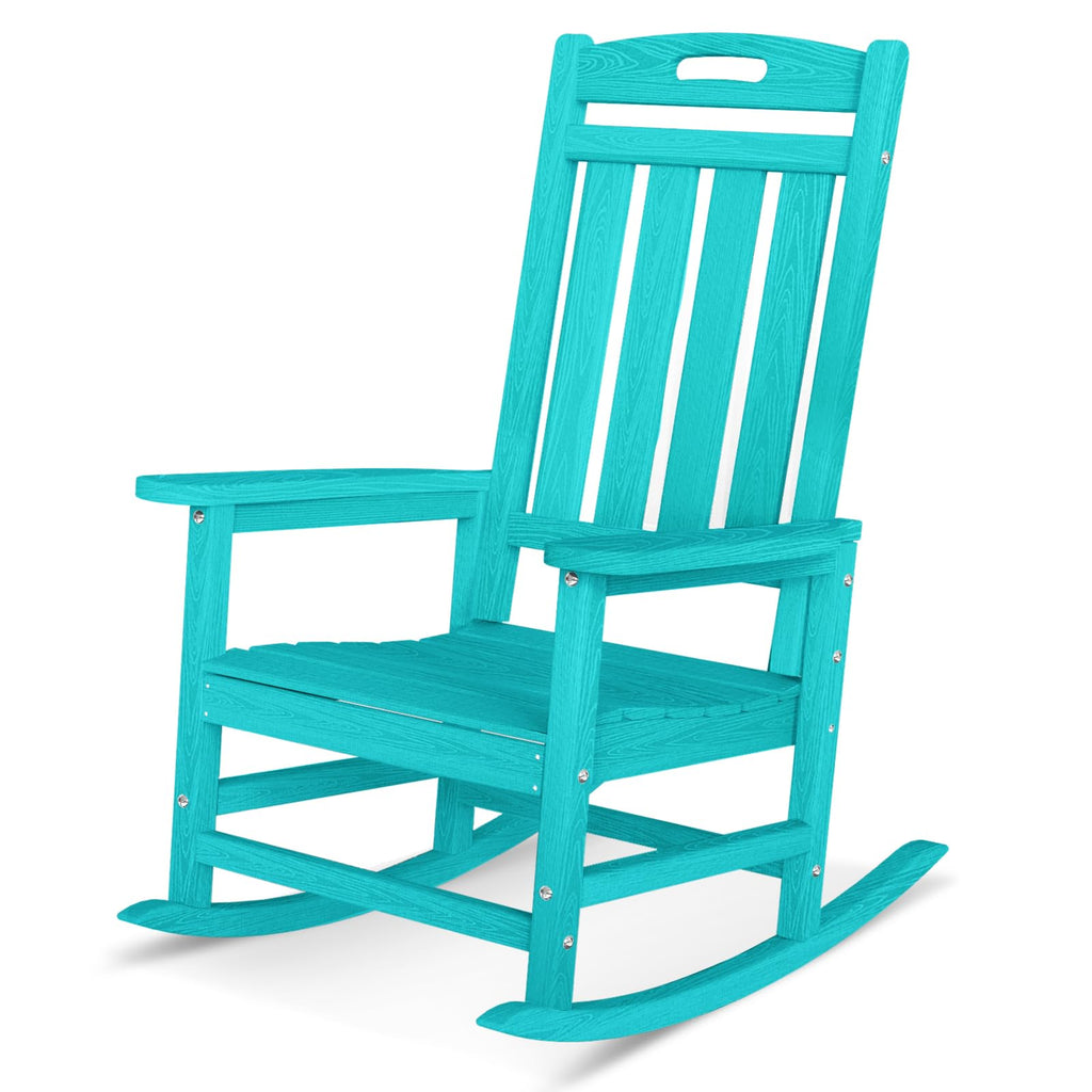 Outdoor Rocking Chair, High Back HDPE Patio Chair, All Weather Rocker Porch Chair, Lawn Chair for Deck, Porch, Backyard, Garden and Indoor, Black
