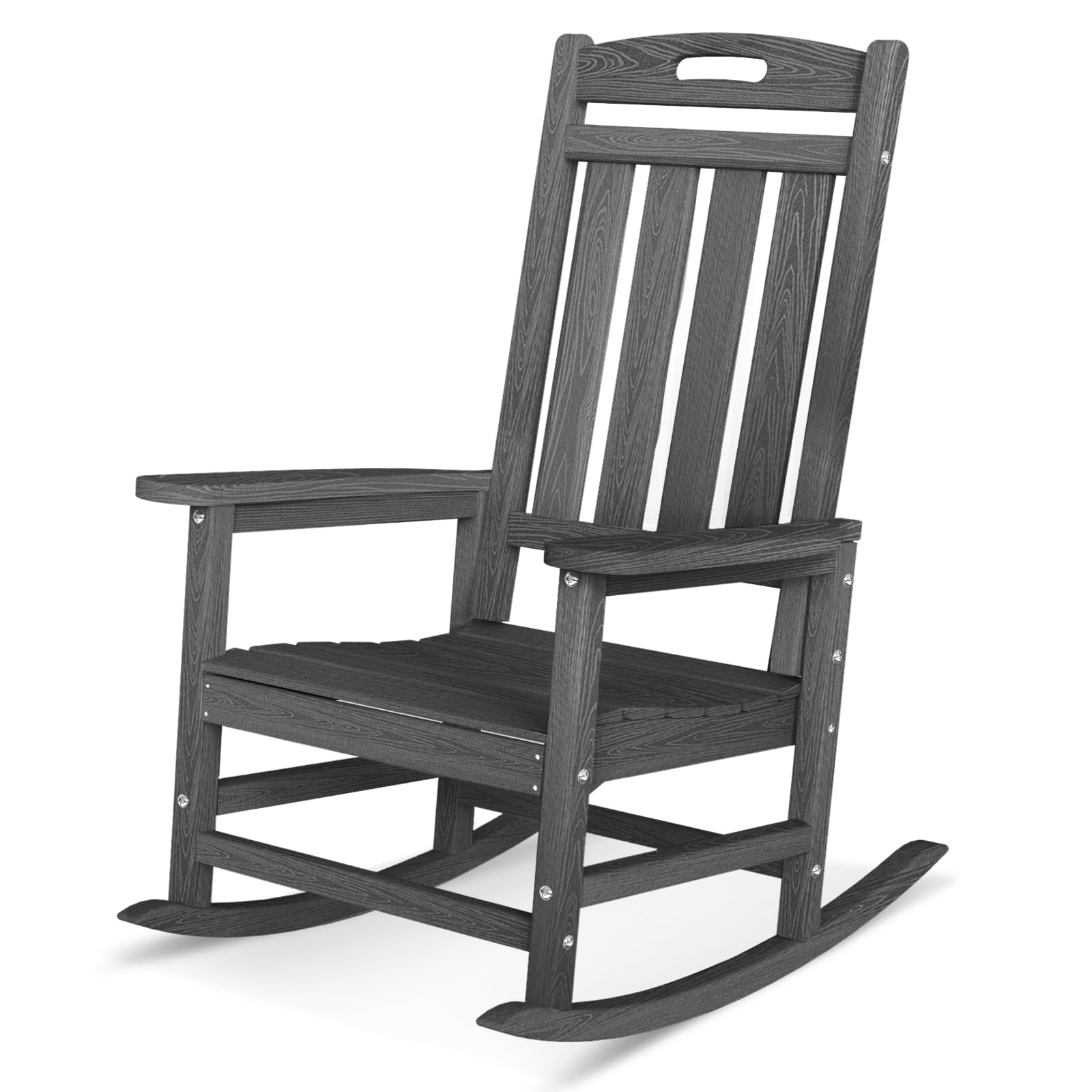 Outdoor Rocking Chair, High Back HDPE Patio Chair, All Weather Rocker Porch Chair, Lawn Chair for Deck, Porch, Backyard, Garden and Indoor, Black