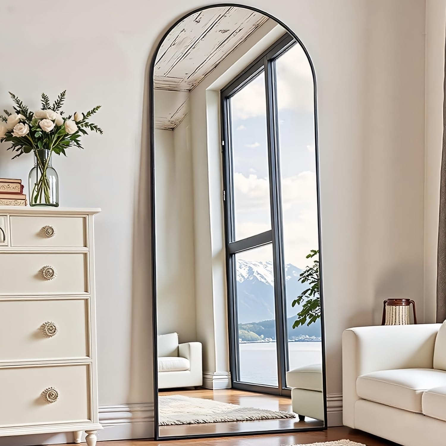 22"×30" Bronze Arched Wall Mirror, Vintage Baroque Metal Framed Mirror for Bathroom Entryway