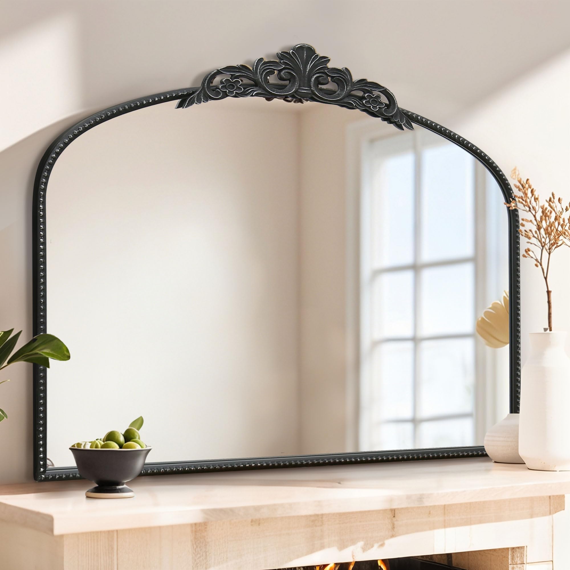 Micasso Large Bronze Vintage Mirror: 40"x29" French Baroque Antique Arched Mirror - Traditional Ornate Decorative for Wall/Fireplace/Mantel/Entryway/Bathroom/Hallway - Home Decor for Living Room