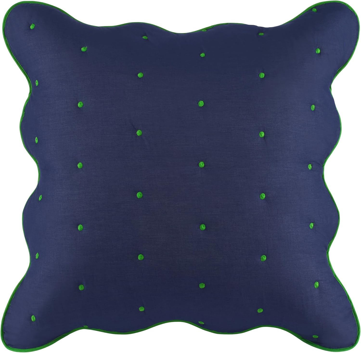 kate spade new york Scalloped Edge Euro Sham, 26" x 26" Decorative Pillow Cover, Single 100% Cotton Cover, Machine Washable, Navy