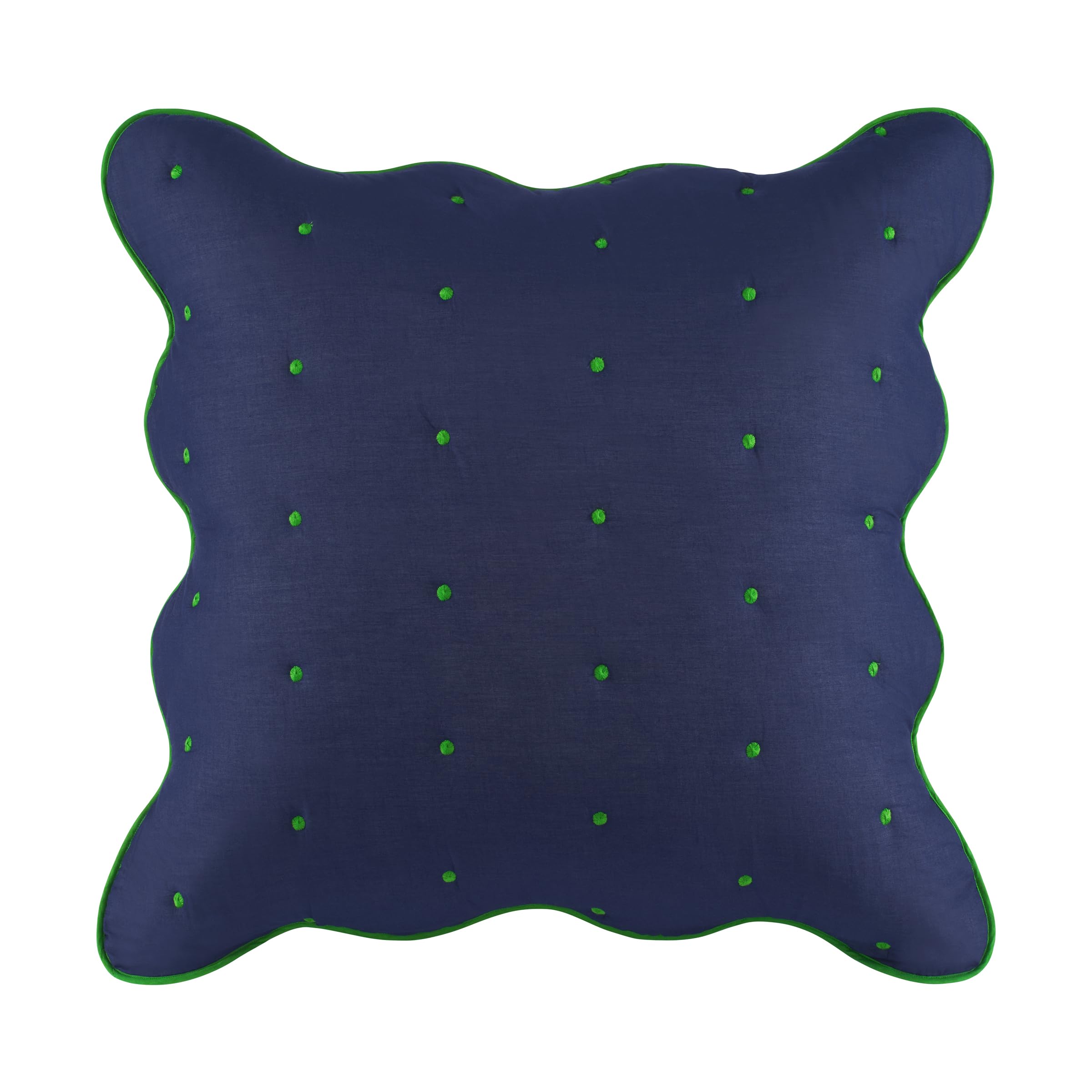 kate spade new york Scalloped Edge Euro Sham, 26" x 26" Decorative Pillow Cover, Single 100% Cotton Cover, Machine Washable, Navy