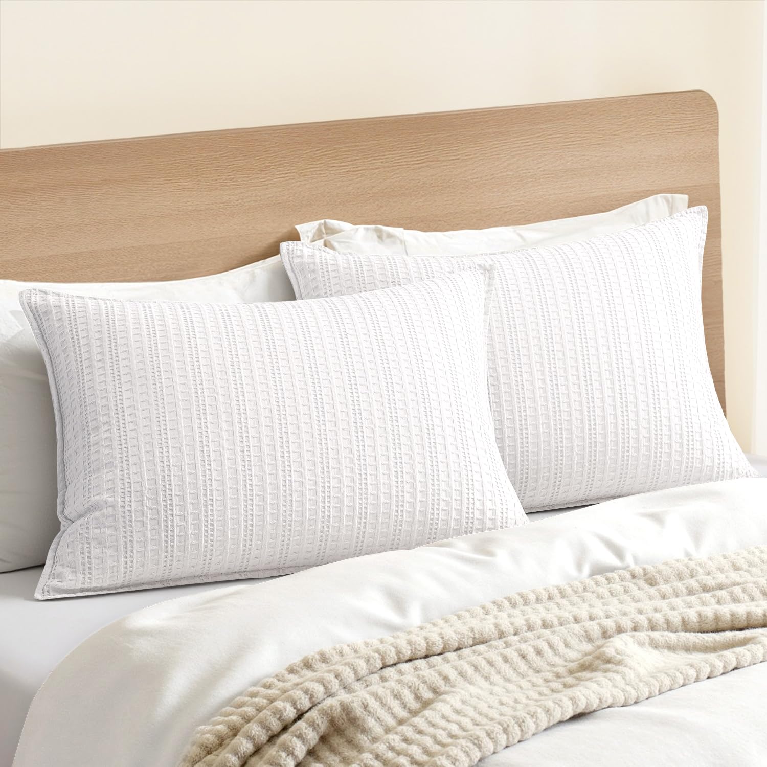 100% Cotton Waffle Pillow Shams Standard Size, 2 Pack 20x26 Decorative Pillow Covers for Bed Couch Sofa, Neutral Weave Cushion Cases Modern Farmhouse Home Decor, Brown