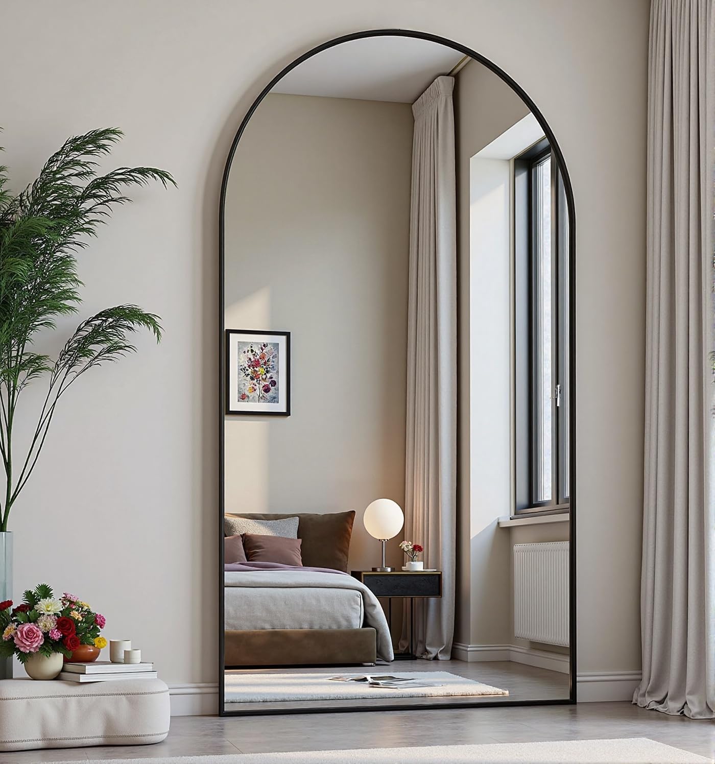 22"×30" Bronze Arched Wall Mirror, Vintage Baroque Metal Framed Mirror for Bathroom Entryway
