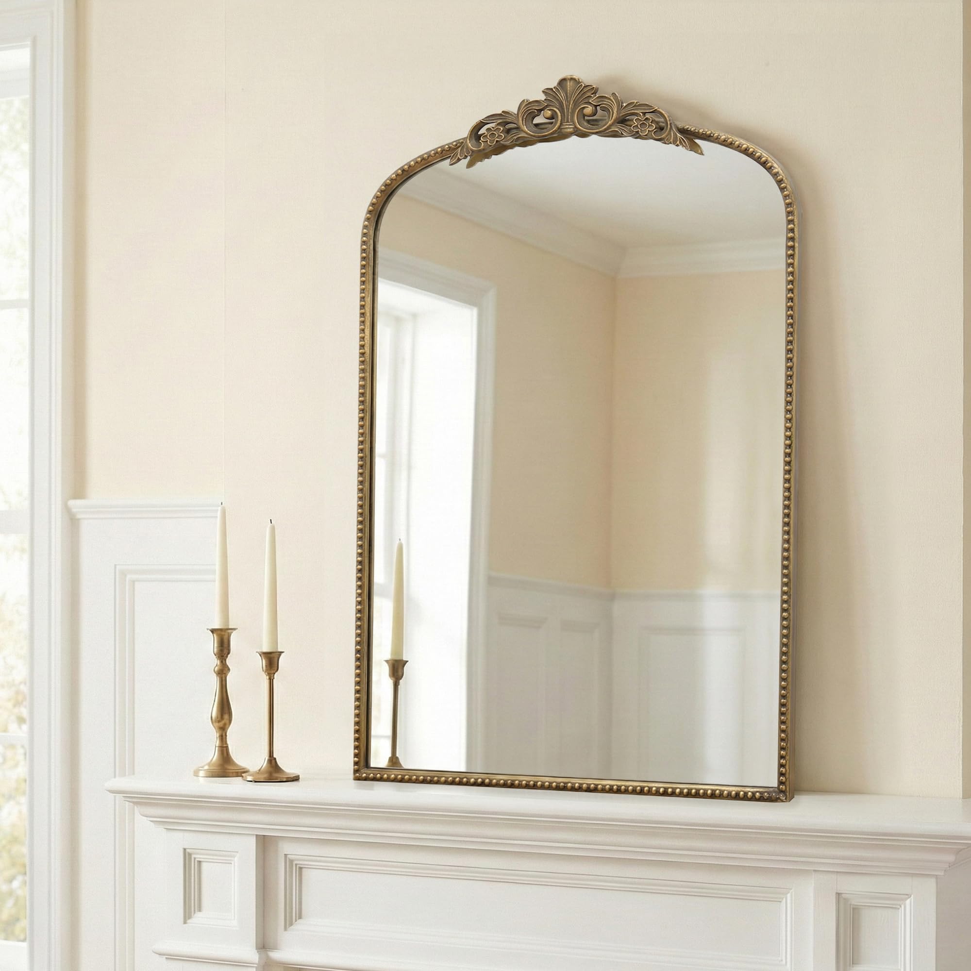 Micasso Large Bronze Vintage Mirror: 40"x29" French Baroque Antique Arched Mirror - Traditional Ornate Decorative for Wall/Fireplace/Mantel/Entryway/Bathroom/Hallway - Home Decor for Living Room