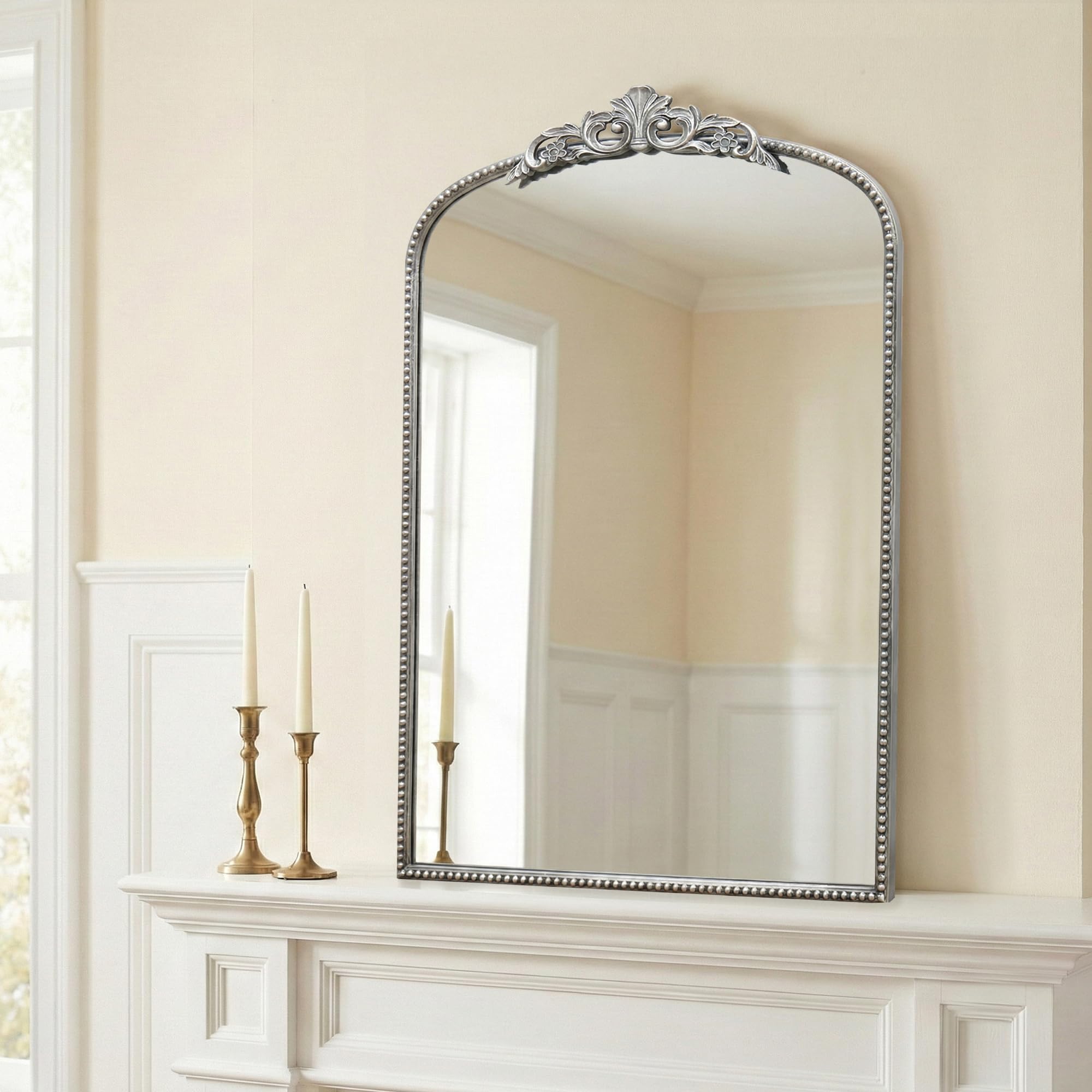 Micasso Large Bronze Vintage Mirror: 40"x29" French Baroque Antique Arched Mirror - Traditional Ornate Decorative for Wall/Fireplace/Mantel/Entryway/Bathroom/Hallway - Home Decor for Living Room