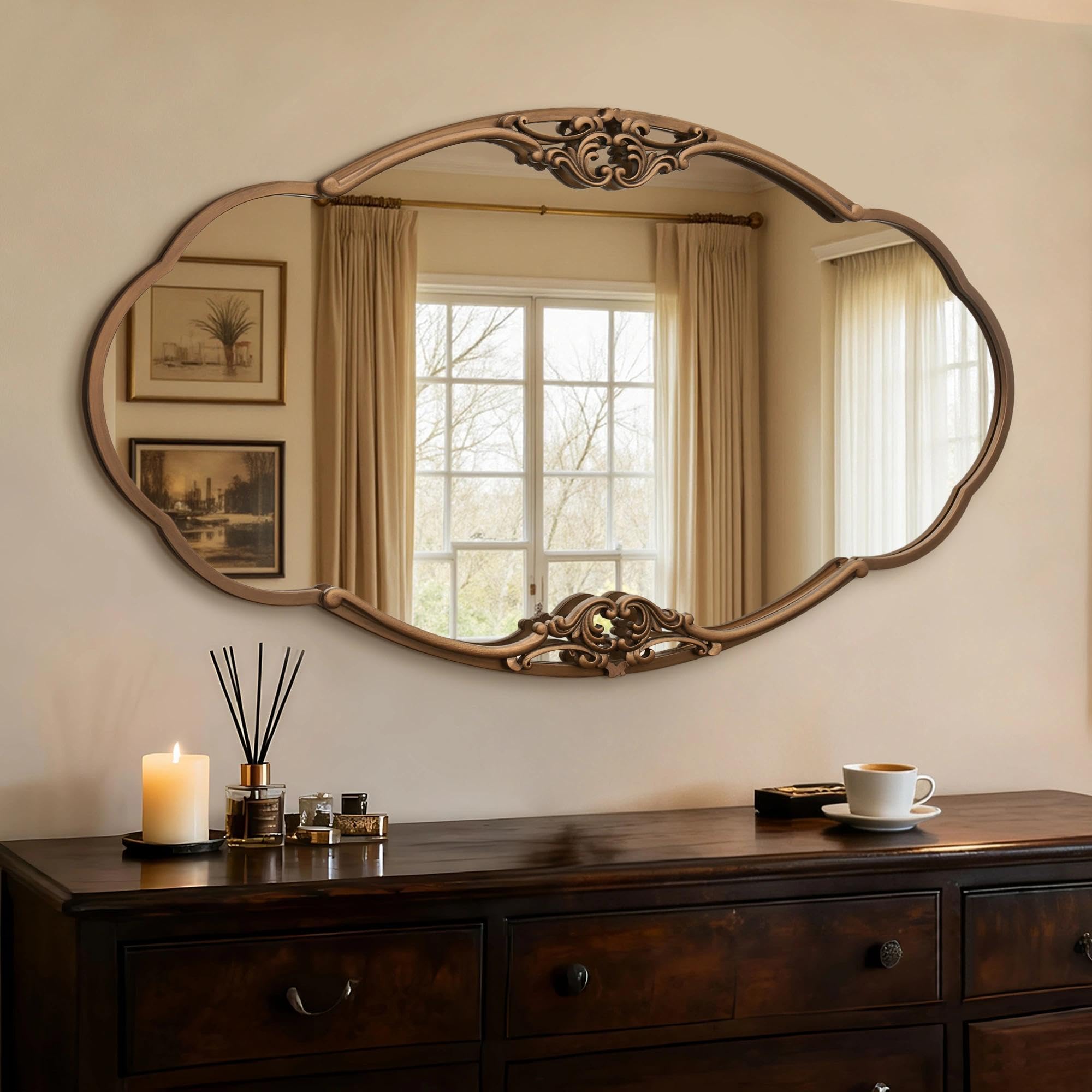 Besdomus Vintage Gold Wall Mirror: 33"x19.5" Baroque Antique Mirror - Vertical or Horizontal Hanging for Entryway/Bathroom/Living Room Wall Mounted - Ideal for Home Decor Enthusiast