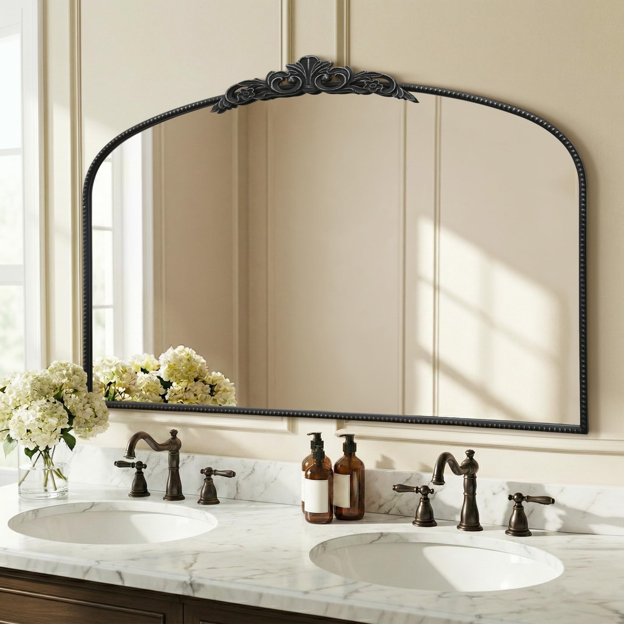 Micasso Large Bronze Vintage Mirror: 40"x29" French Baroque Antique Arched Mirror - Traditional Ornate Decorative for Wall/Fireplace/Mantel/Entryway/Bathroom/Hallway - Home Decor for Living Room