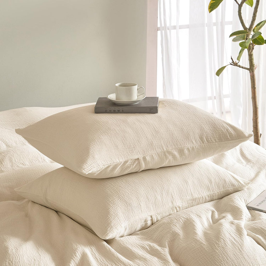 SE SOFTEXLY Muslin Pillowcases Standard Size 100% Cotton, 2 Pack Pillow Shams with Envelope Closure, Ultral Soft and Breathable Pillow Case Covers, Off-White, 20" X 26", No Filling