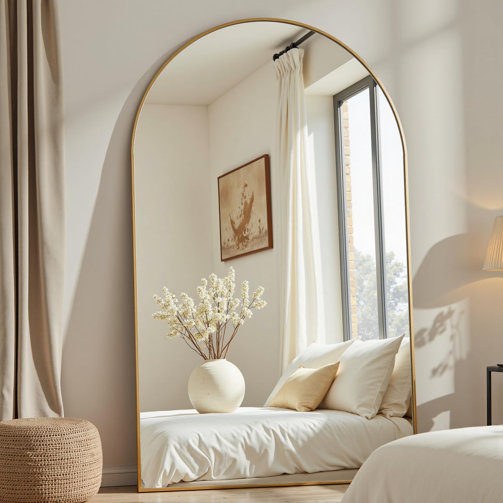22"×30" Bronze Arched Wall Mirror, Vintage Baroque Metal Framed Mirror for Bathroom Entryway