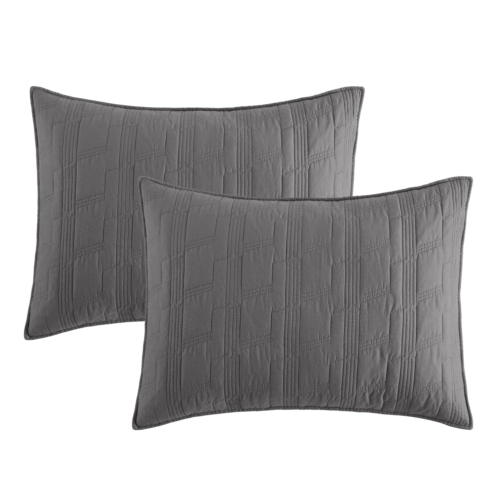 HORIMOTE HOME 100% Cotton Quilted Pillow Shams King Size, Steel Blue Pre-Washed 2 Pack 20" x 36" Cozy Pillowcases, Breathable Stitching Pillow Cases Cover Decorative for Bed in Geometric Pattern