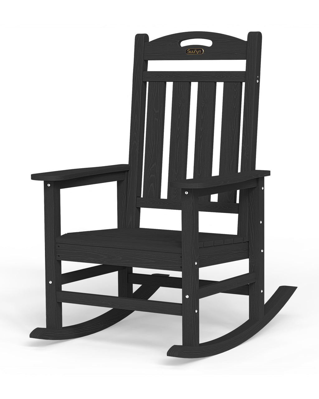 Oversized Outdoor Rocking Chair, High Back Porch Rocker Chair, HDPE All Weather Resistant Rocking Chairs for Patio, 380lbs Weight Capacity, Black