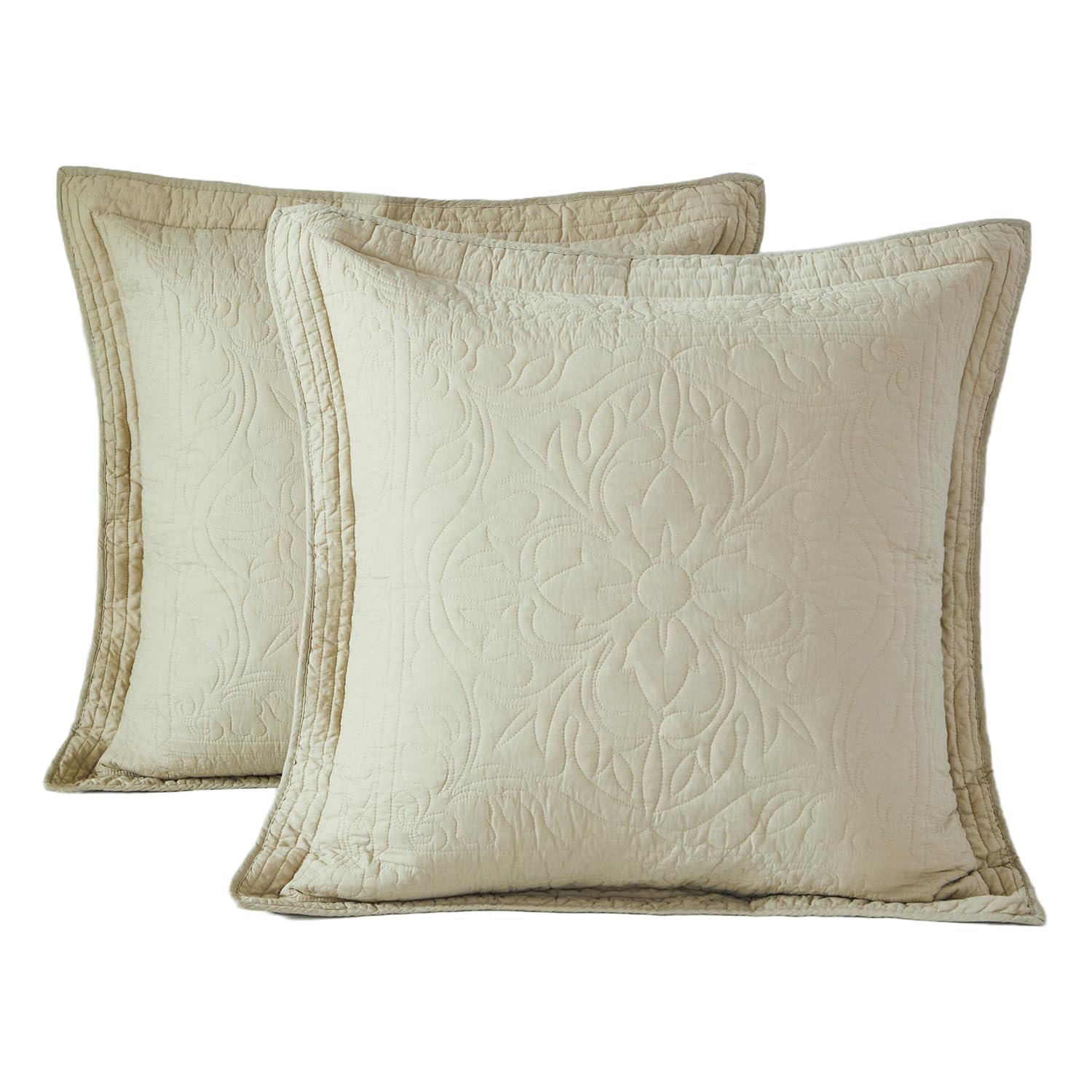 WINLIFE 100% Cotton Quilted Pillow Sham Floral Printed Pillow Cover (Standard, Dusty Pink)