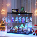 Dystler Lighted Clear Glass Display Case - for Figures & Collectibles, Small 2-Tier Display Cabinet with Charging Station, LED Display Box with Lights & Human Sensor, for Model Car, Perfume, White