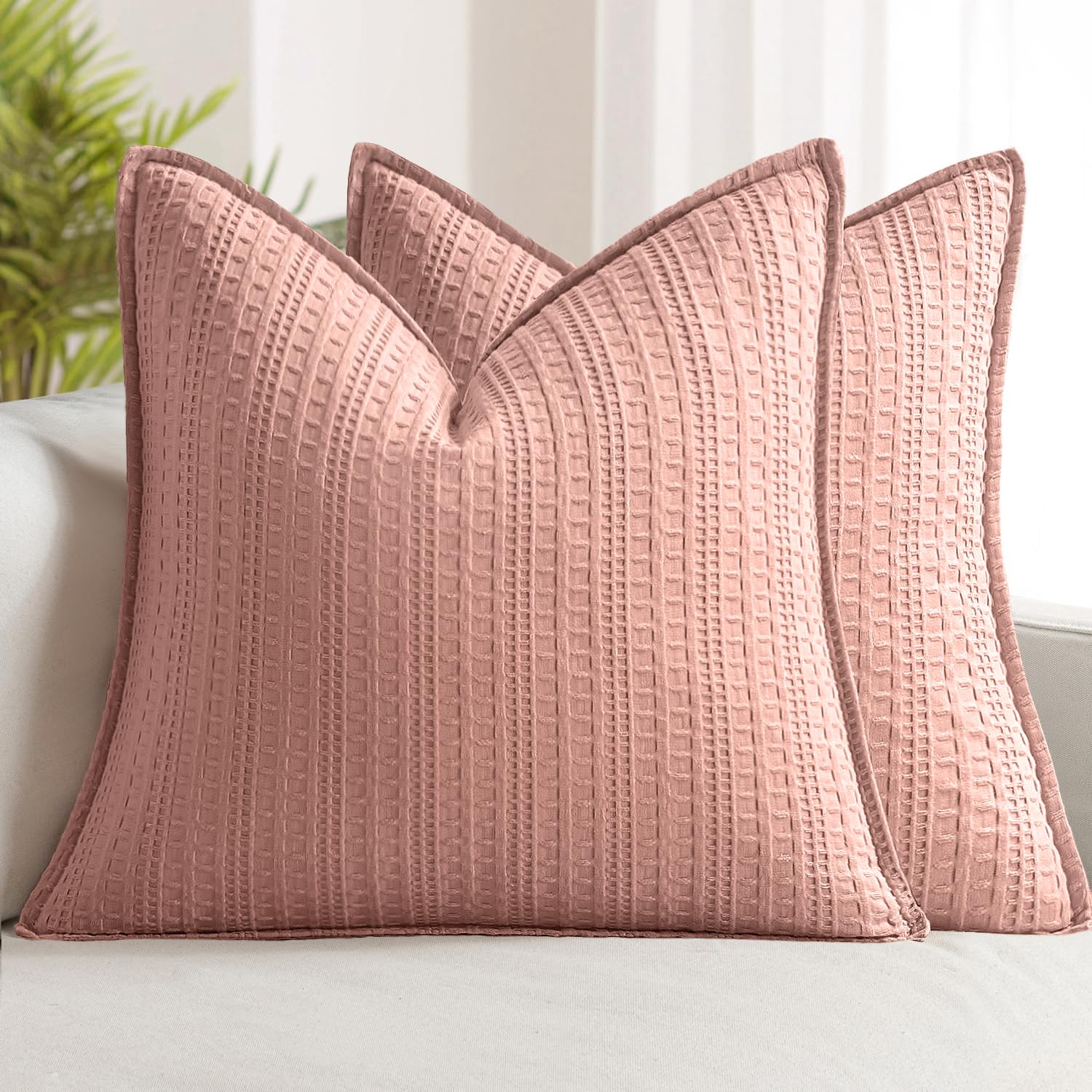 100% Cotton Waffle Pillow Shams Standard Size, 2 Pack 20x26 Decorative Pillow Covers for Bed Couch Sofa, Neutral Weave Cushion Cases Modern Farmhouse Home Decor, Brown